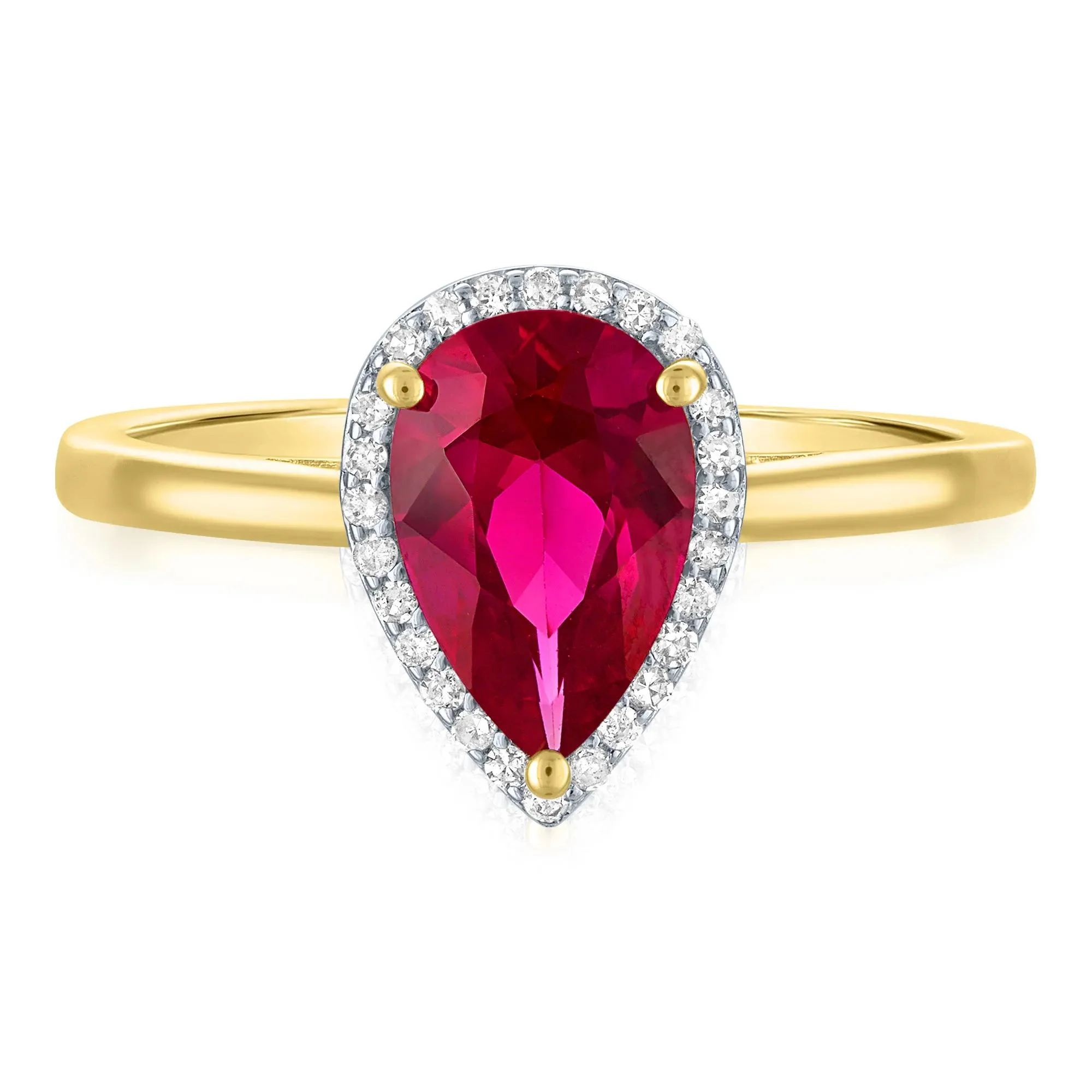 Pear-Shaped Lab-Created Ruby and Diamond Accent Ring 10K Yellow Gold Size 5.5 1mm
