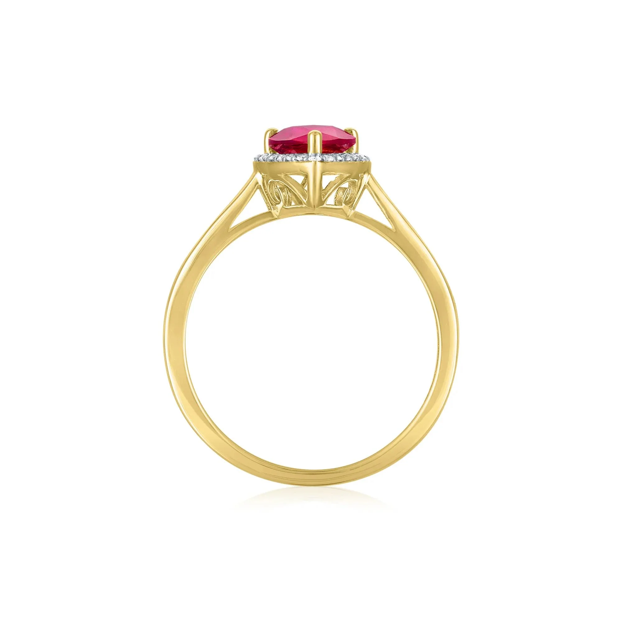 Pear-Shaped Lab-Created Ruby and Diamond Accent Ring 10K Yellow Gold Size 6 1mm - Image 2
