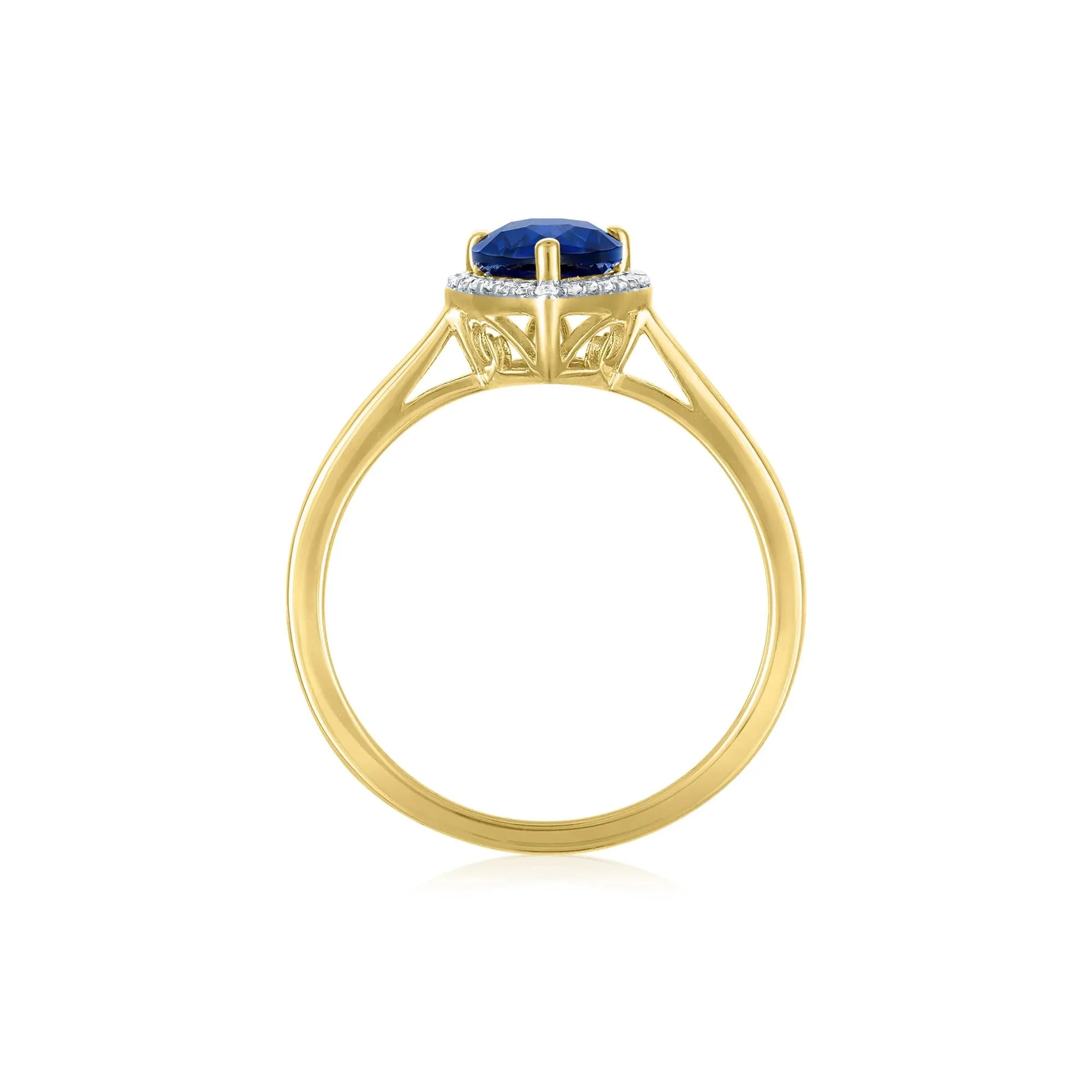 Pear-Shaped Lab-Created Blue Sapphire and Diamond Accent Ring 10K Yellow Gold Size 6 1mm - Image 2