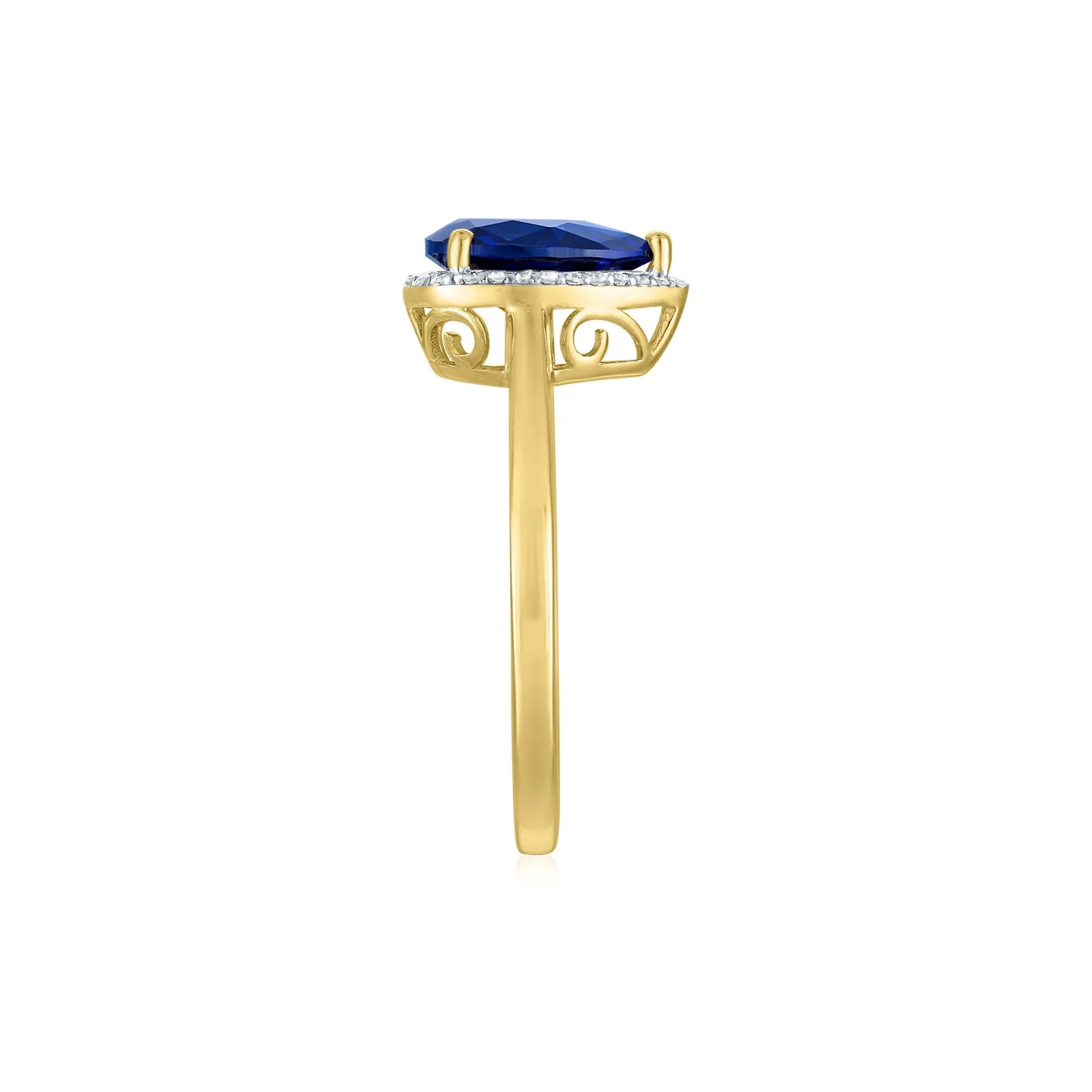 Pear-Shaped Lab-Created Blue Sapphire and Diamond Accent Ring 10K Yellow Gold Size 7.5 1mm - Image 3