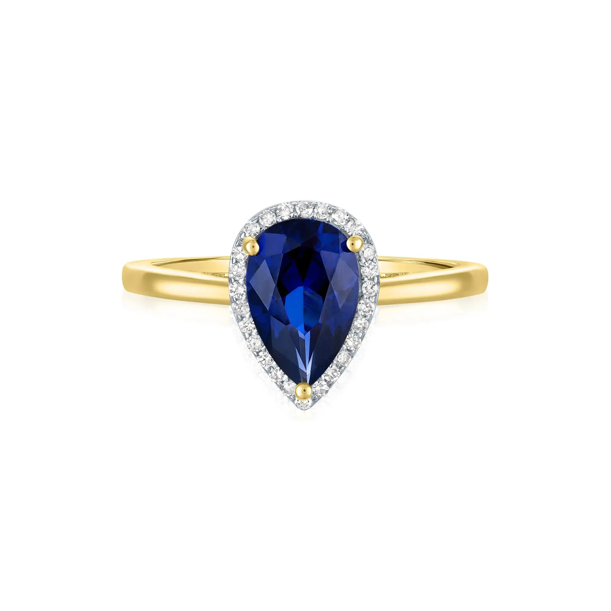 Pear-Shaped Lab-Created Blue Sapphire and Diamond Accent Ring 10K Yellow Gold Size 9 1mm