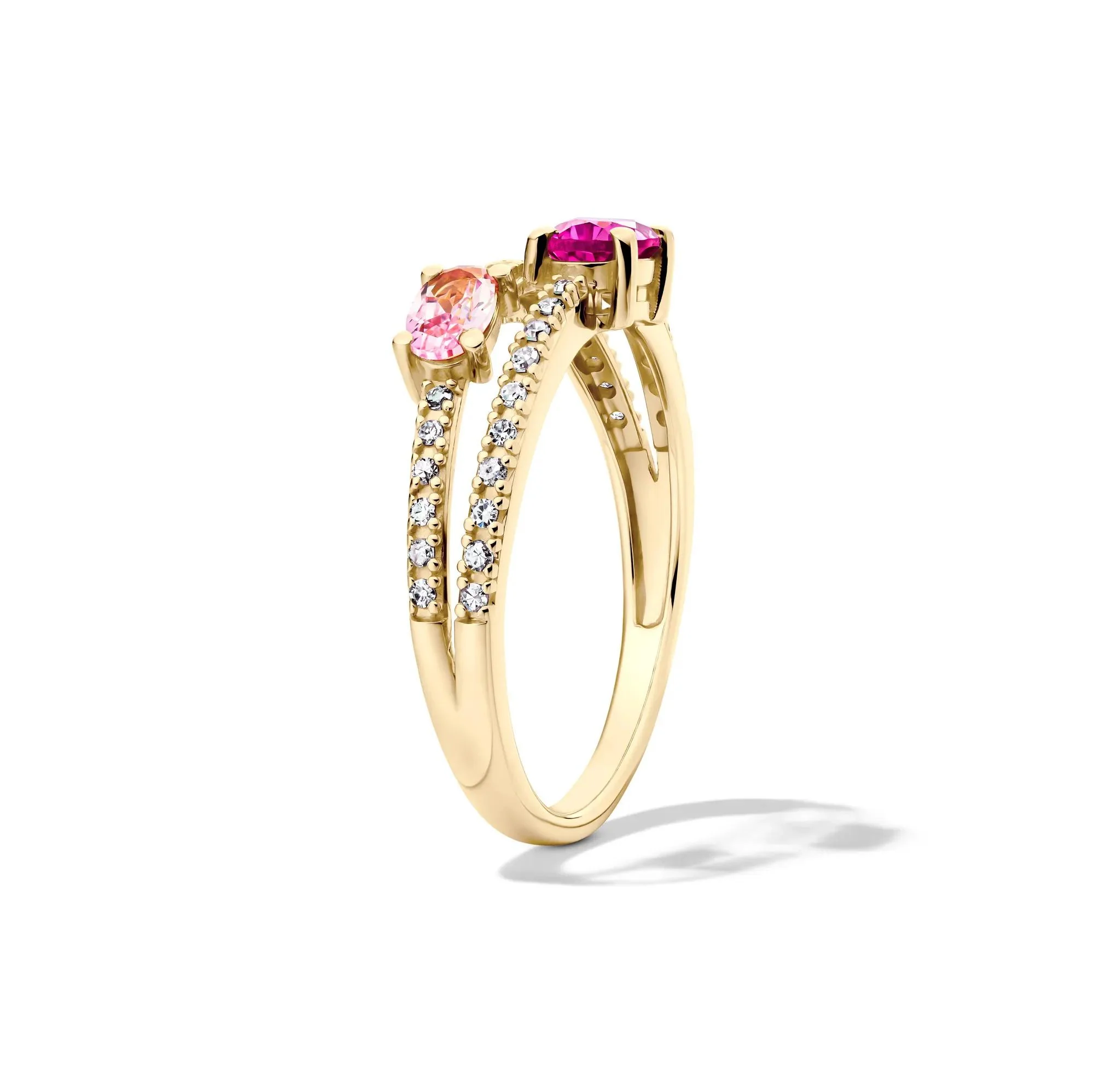 1/6 CT. Tw. Pink Sapphire and Diamond Ring 10K Yellow Gold Size 7 1.5mm - Image 3