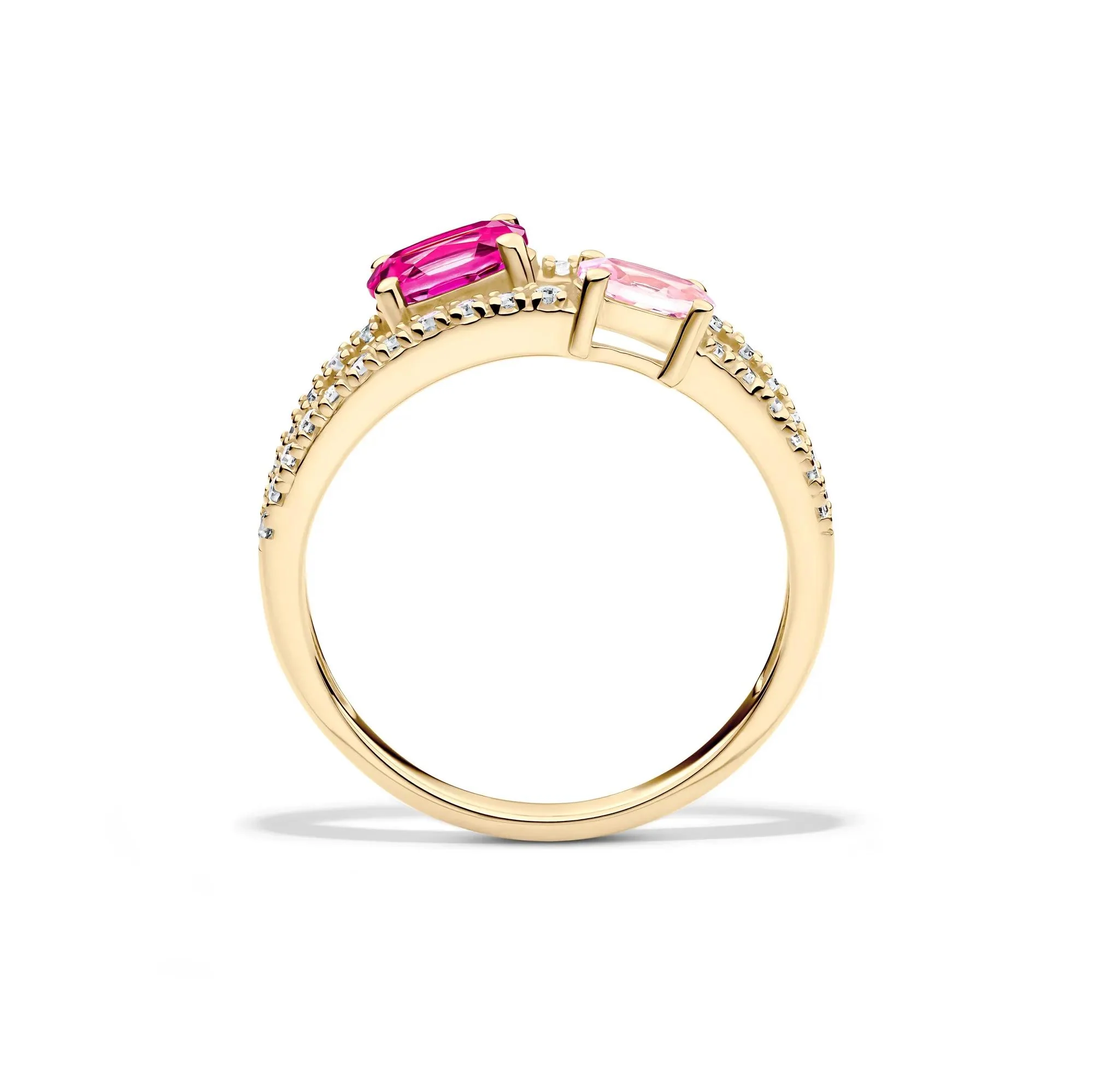 1/6 CT. Tw. Pink Sapphire and Diamond Ring 10K Yellow Gold Size 7.5 1.5mm - Image 2