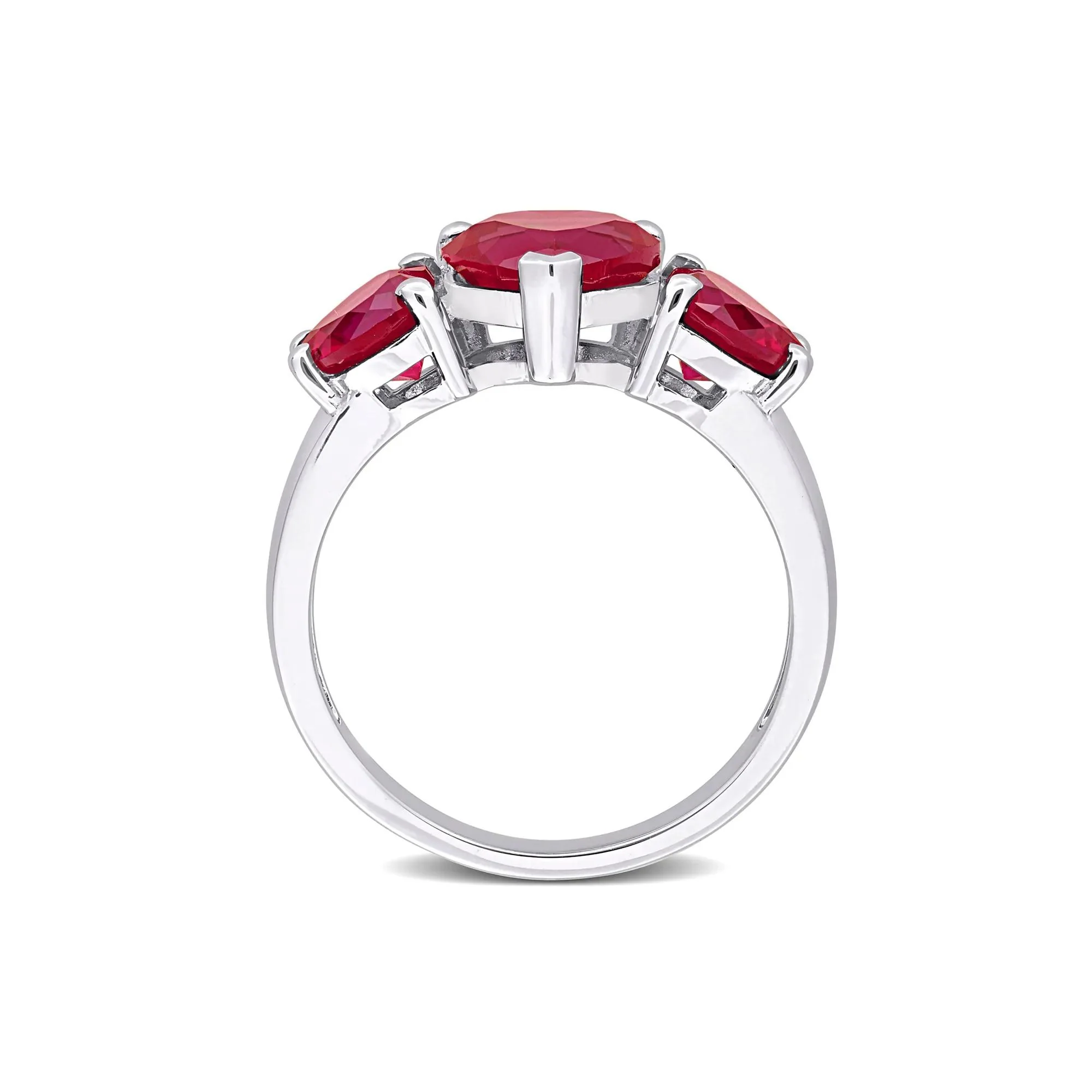 Lab-Created Ruby Heart Ring .925 Sterling Silver White Size 6 9mm - Image 2