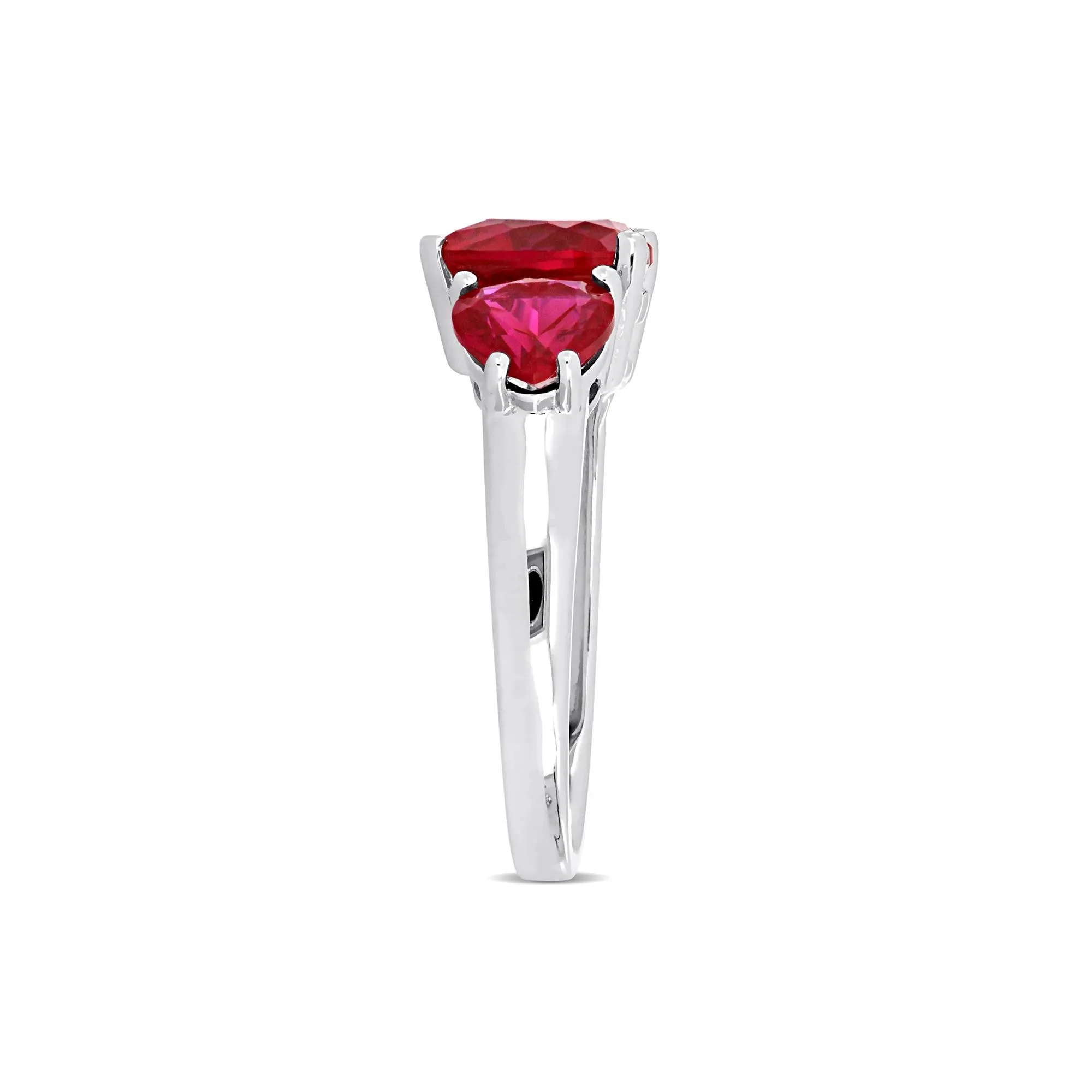 Lab-Created Ruby Heart Ring .925 Sterling Silver White Size 6 9mm - Image 3