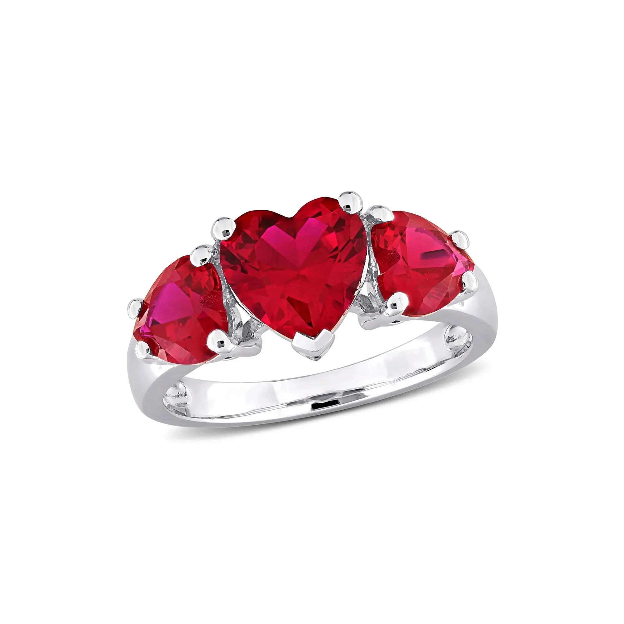 Lab-Created Ruby Heart Ring .925 Sterling Silver White Size 6 9mm - Image 4