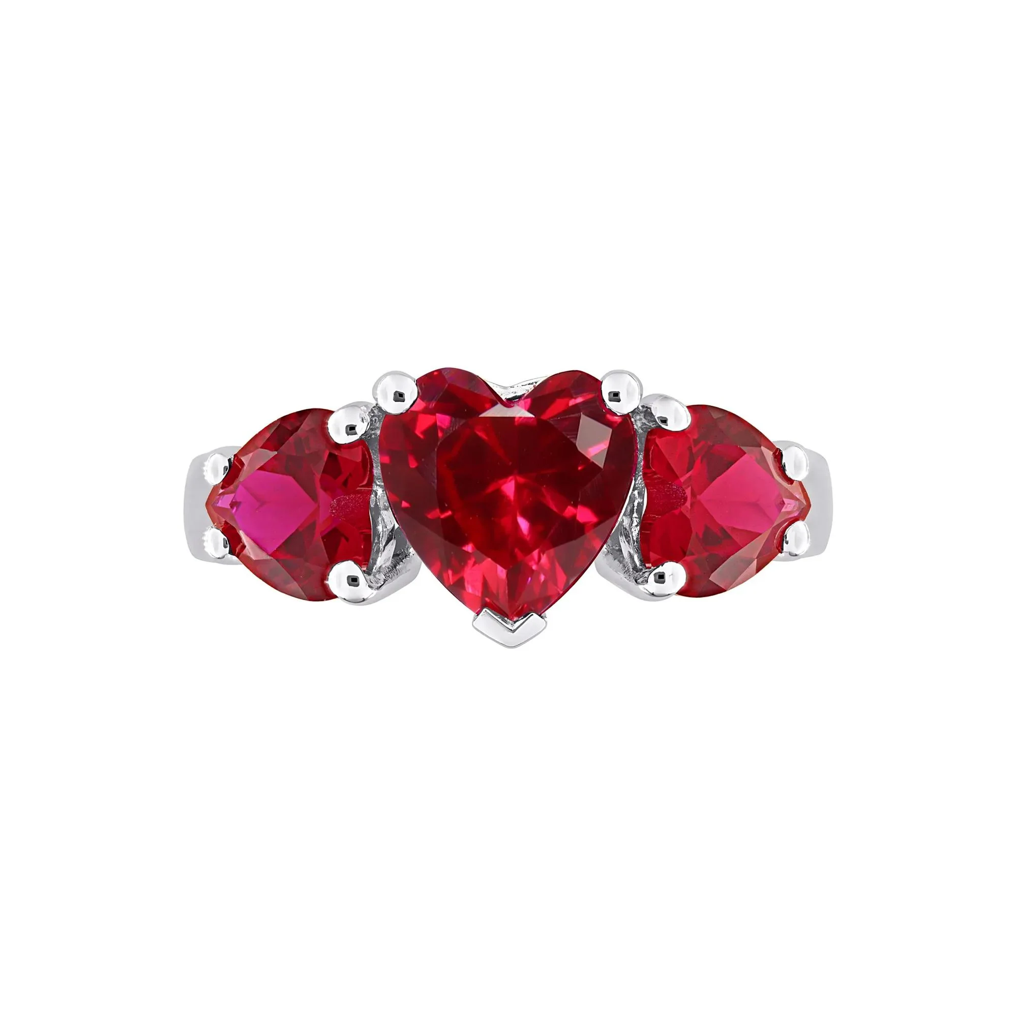 Lab-Created Ruby Heart Ring .925 Sterling Silver White Size 9 9mm