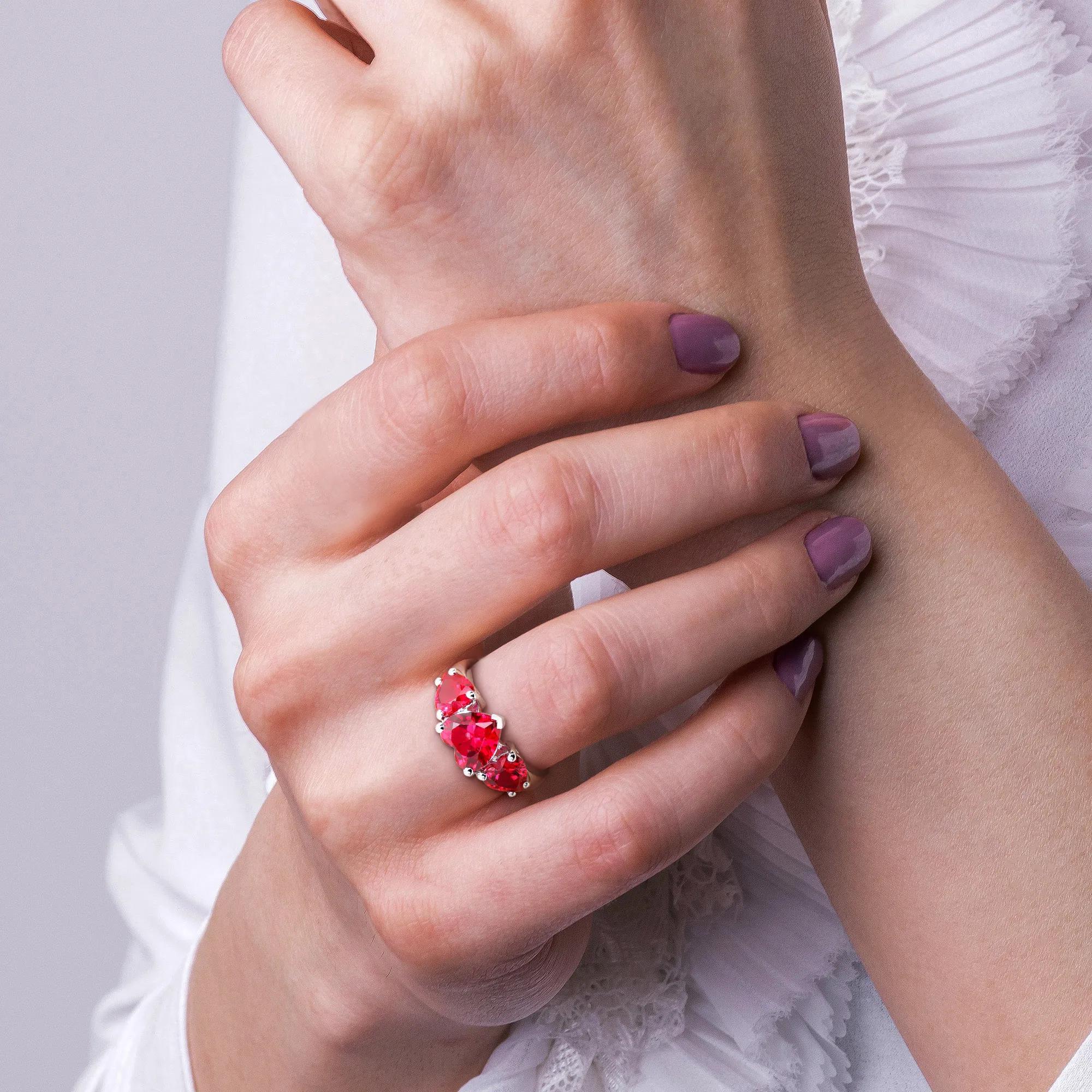 Lab-Created Ruby Heart Ring .925 Sterling Silver White Size 9 9mm - Image 6