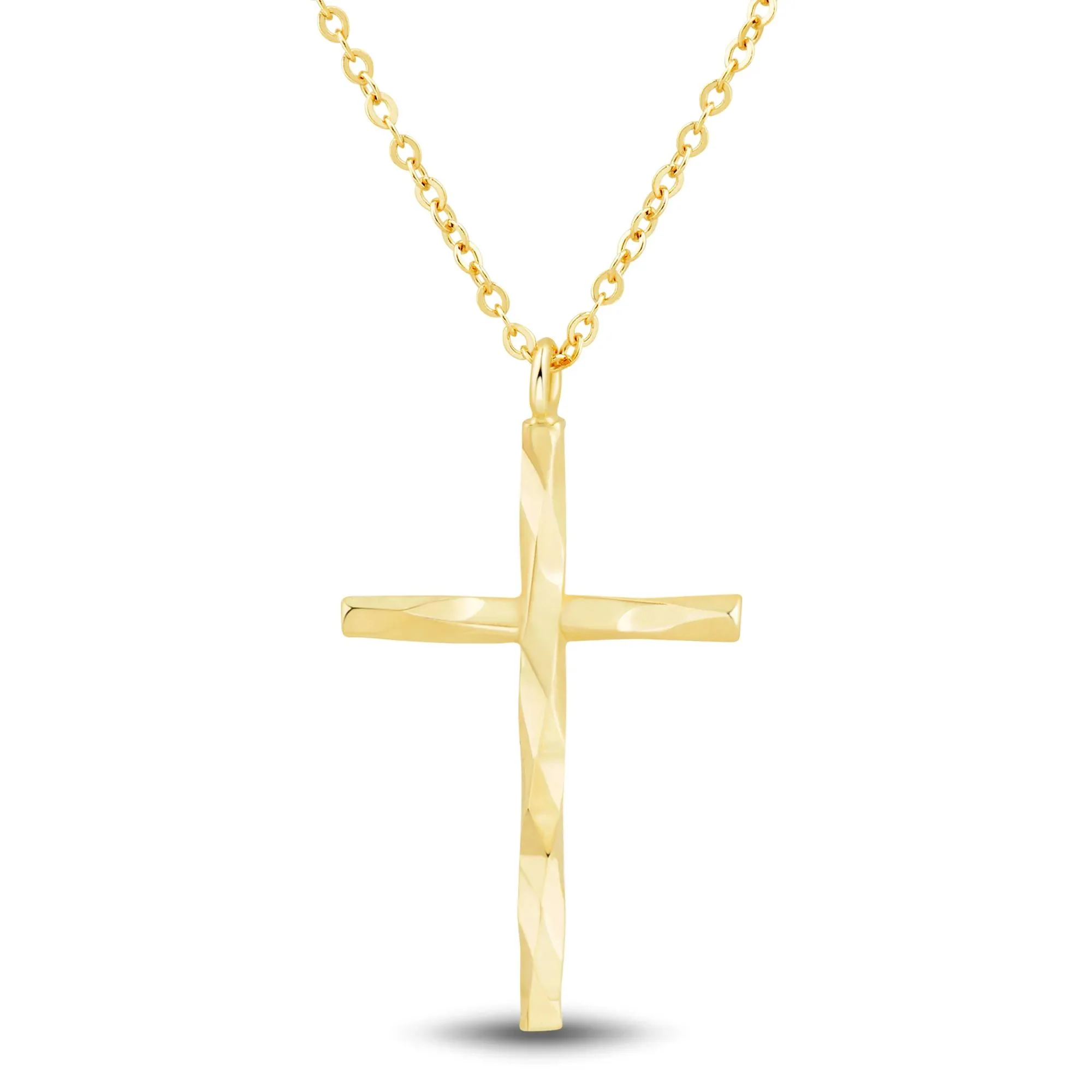 Diamond-Cut Cross Pendant Necklace 14K Yellow Gold Size 18"