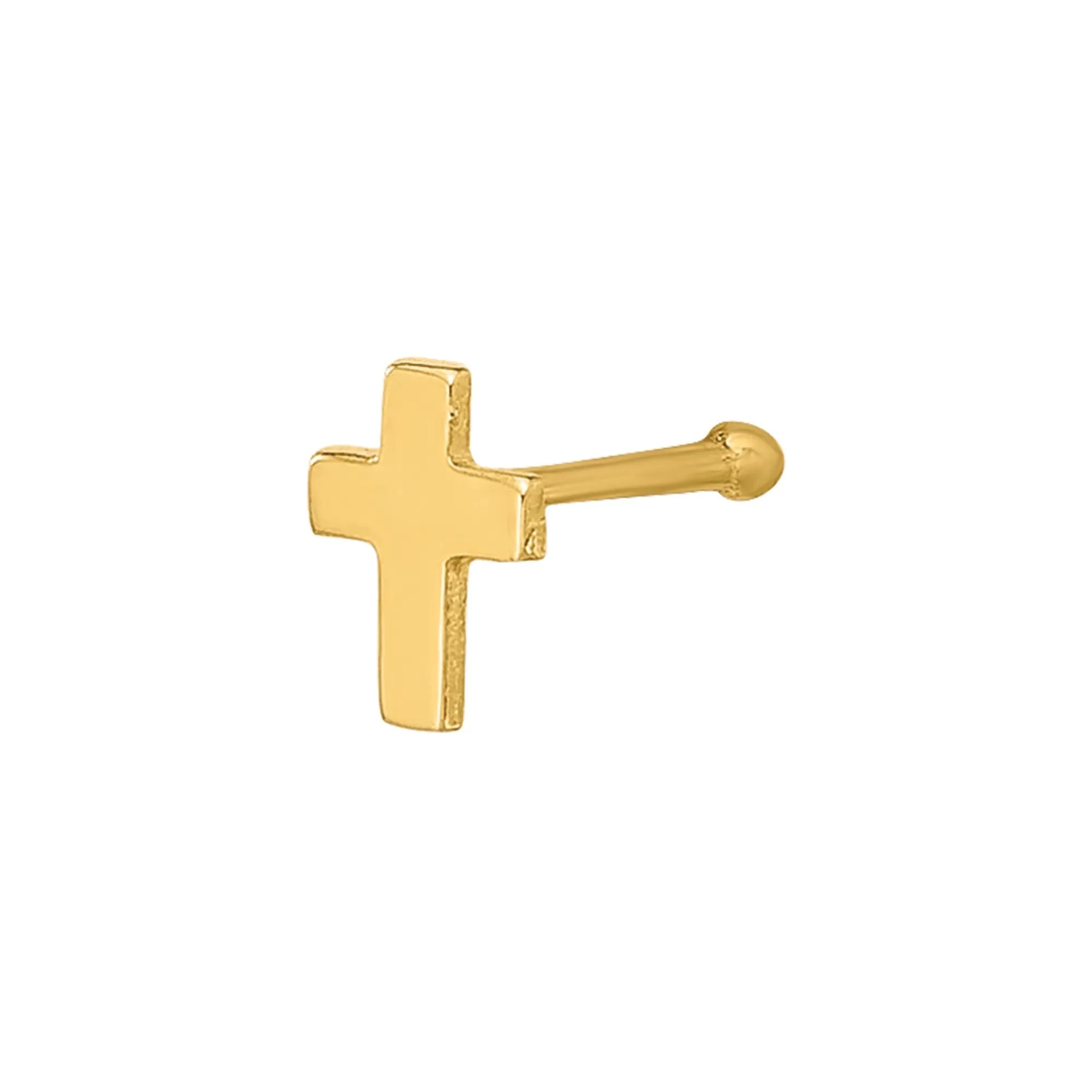 Polished Cross Nose Stud 14K Yellow Gold 22 Gauge Size 3.80mm