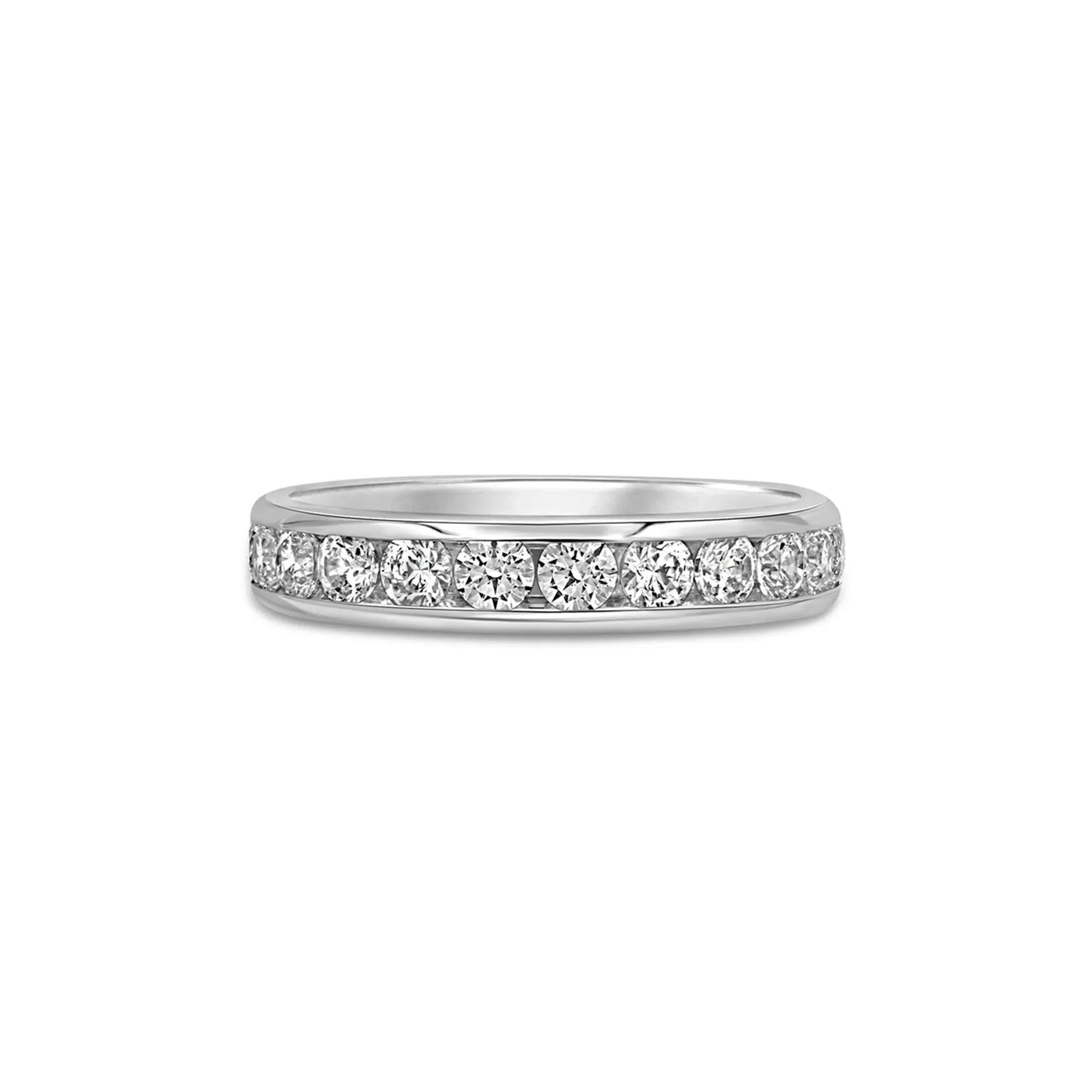 1 CT. Tw. Lab Grown Diamond Channel-Set Wedding Band Ring 14K White Gold Round Brilliant Cut Size 6.5 4mm