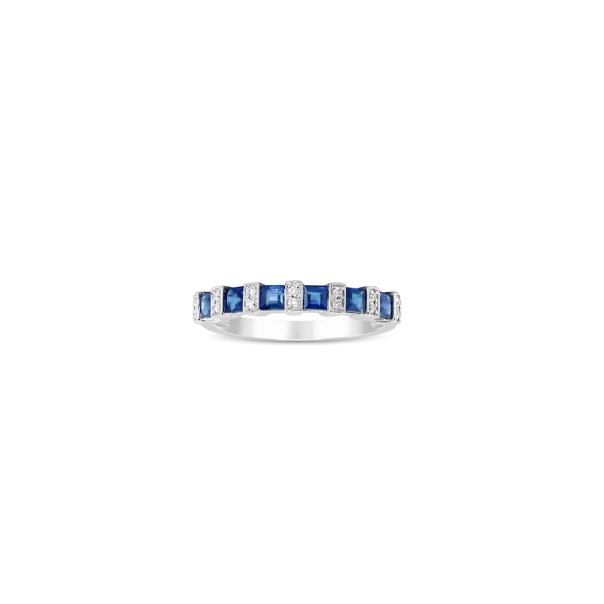 Princess-Cut Blue Sapphire and Diamond Accent Ring 10K White Gold Size 7.5