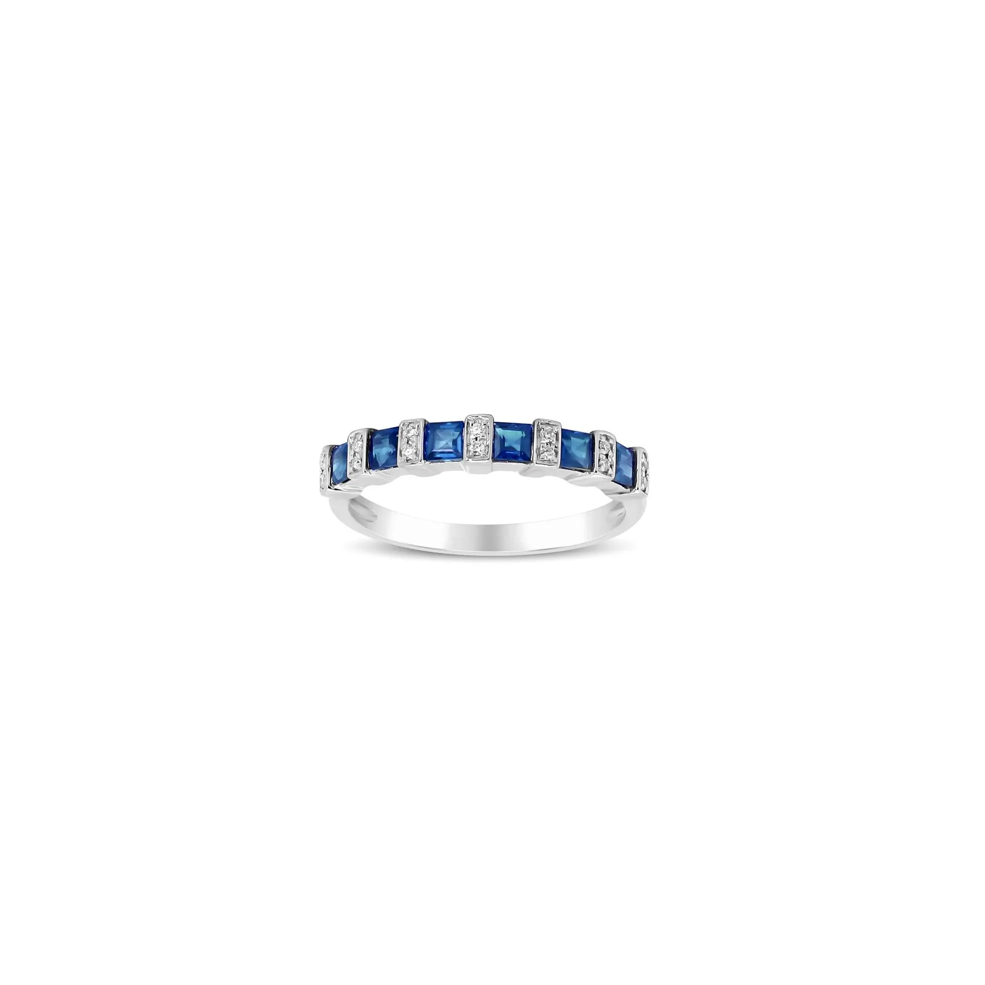Princess-Cut Blue Sapphire and Diamond Accent Ring 10K White Gold Size 8 - Image 4
