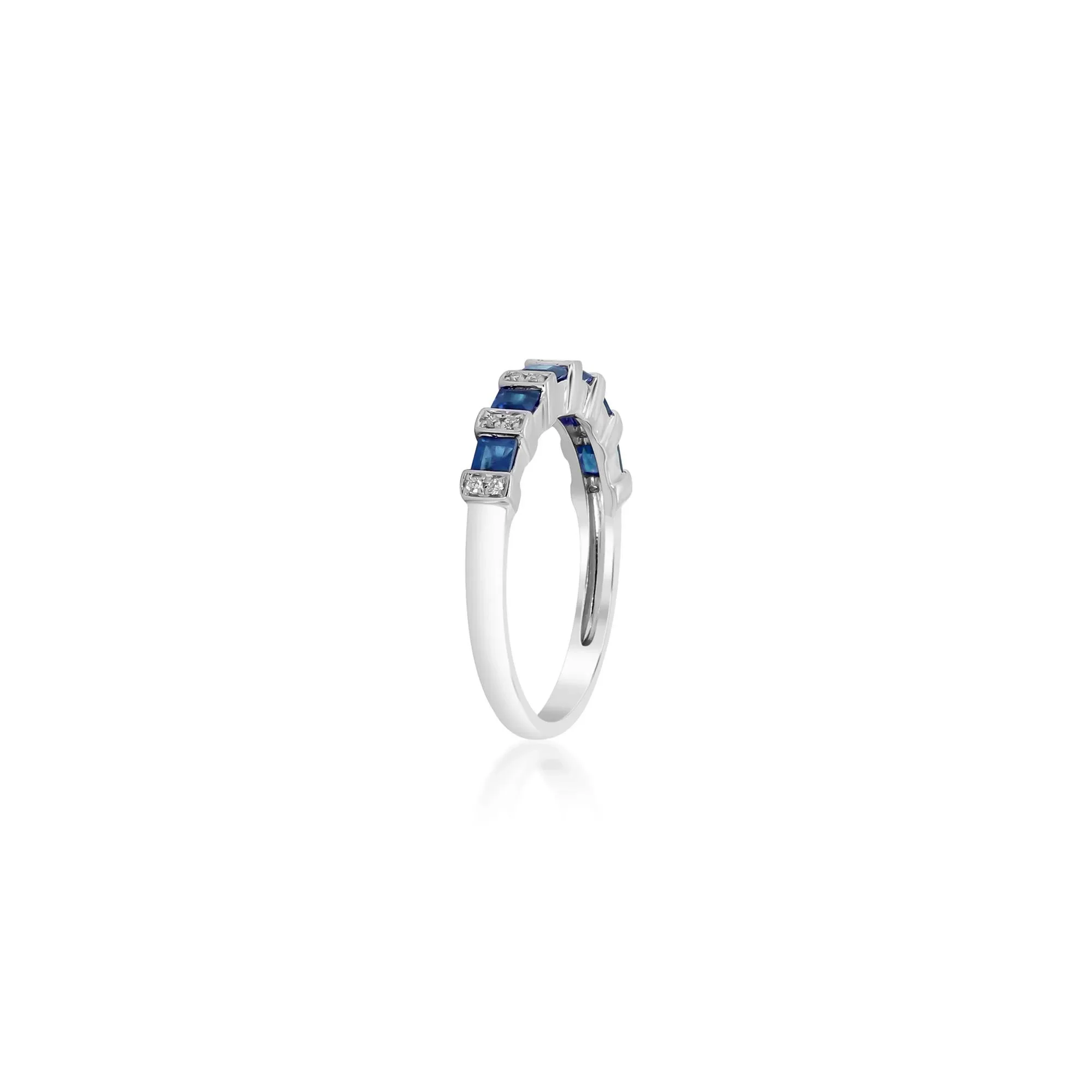 Princess-Cut Blue Sapphire and Diamond Accent Ring 10K White Gold Size 9 - Image 2