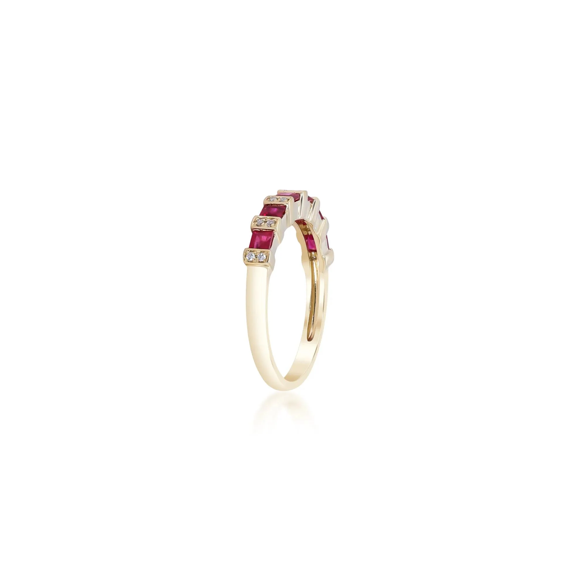 Princess-Cut Ruby and Diamond Accent Ring 10K Yellow Gold Size 6.5 - Image 2