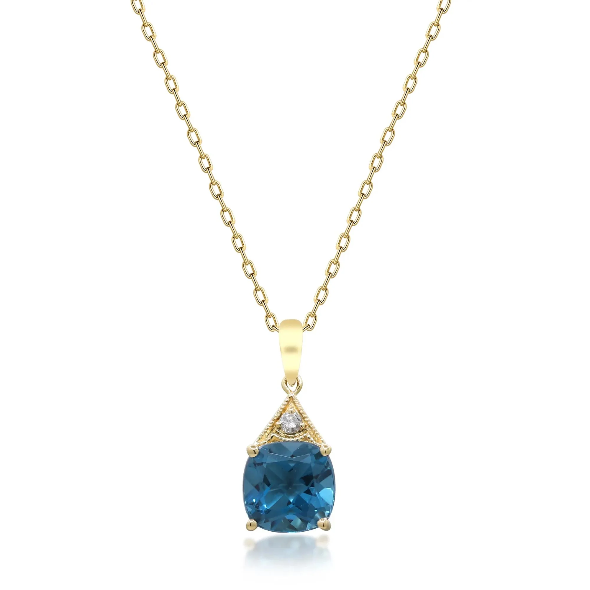 Blue Topaz and Diamond Accent Pendant Necklace 10K Yellow Gold Size 18"