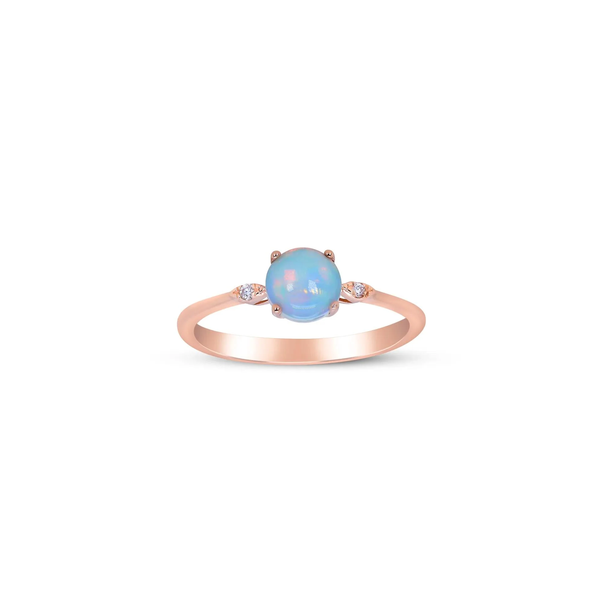 Opal and Diamond Accent Ring 10K Rose Gold Round Brilliant Cut Size 6 - Image 4