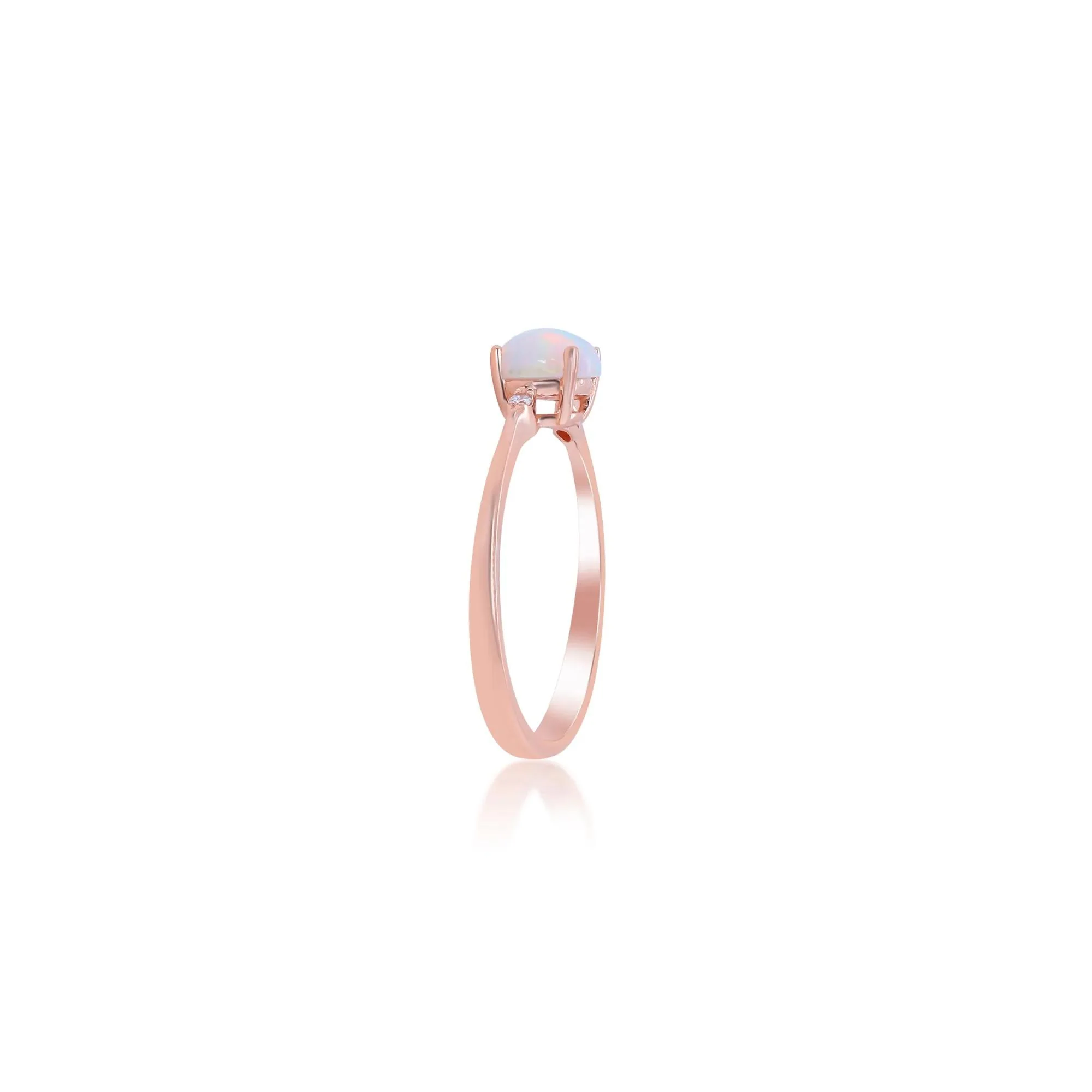 Opal and Diamond Accent Ring 10K Rose Gold Round Brilliant Cut Size 6.5 - Image 3