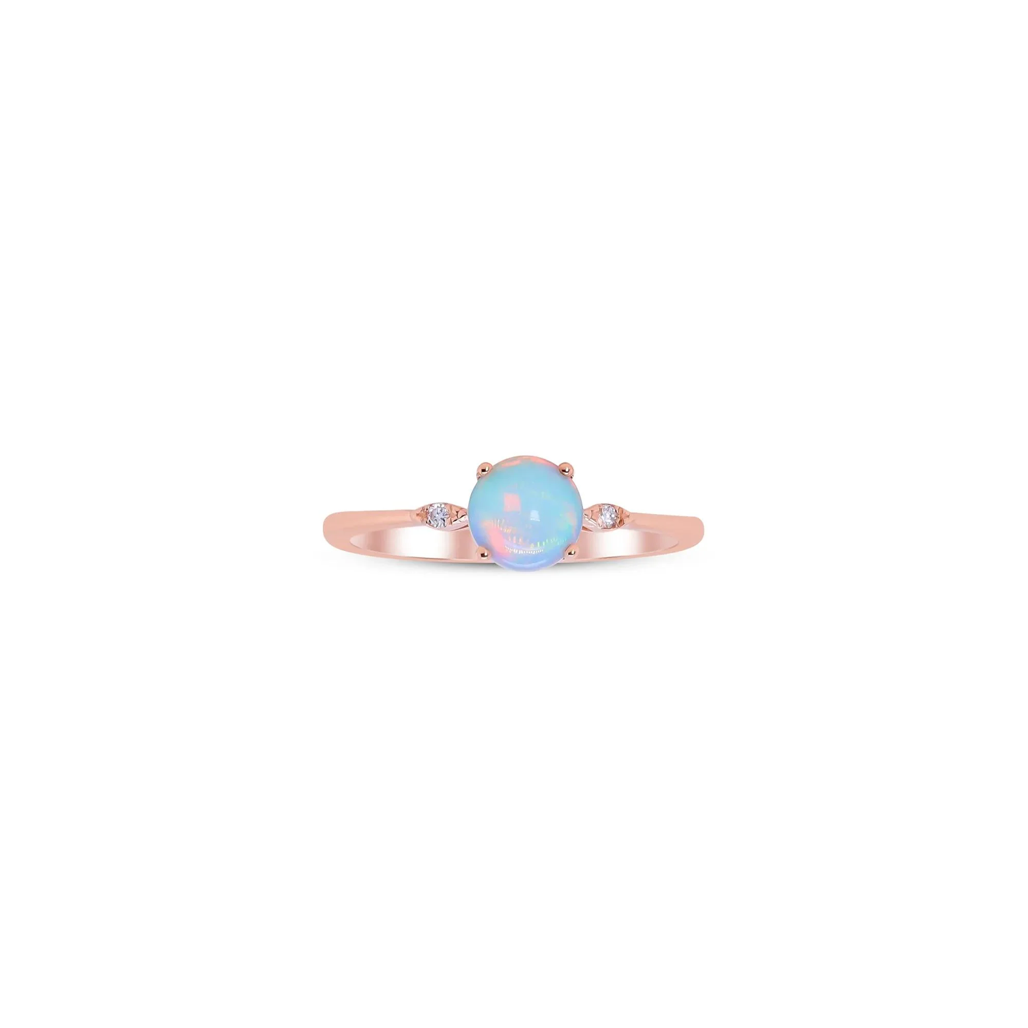 Opal and Diamond Accent Ring 10K Rose Gold Round Brilliant Cut Size 8