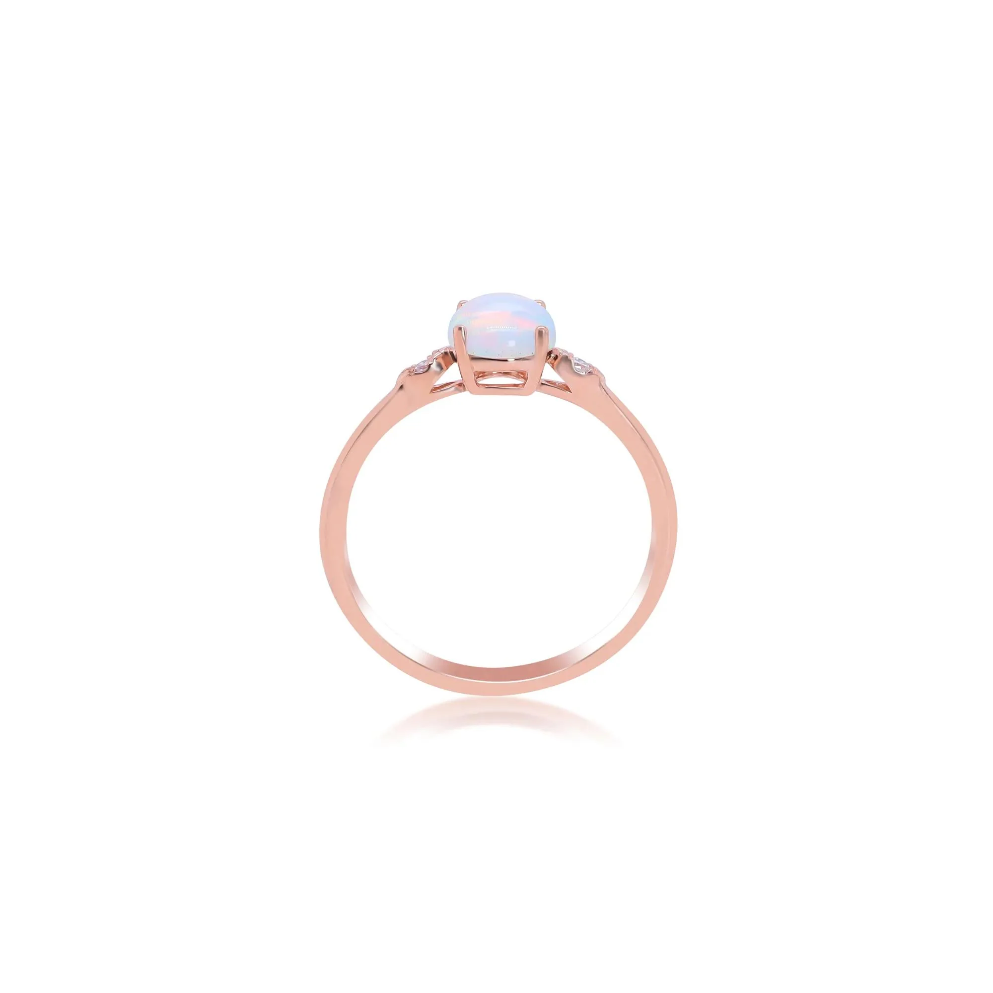 Opal and Diamond Accent Ring 10K Rose Gold Round Brilliant Cut Size 8 - Image 2