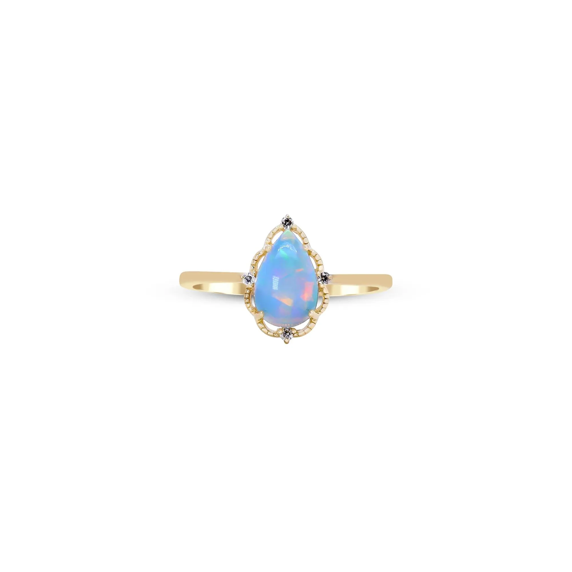 Opal and Diamond Accent Ring 10K Yellow Gold Size 8.5