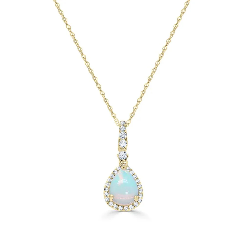 1/7 CT. Tw. Opal and Diamond Drop Pendant Necklace 10K Yellow Gold Size 18"