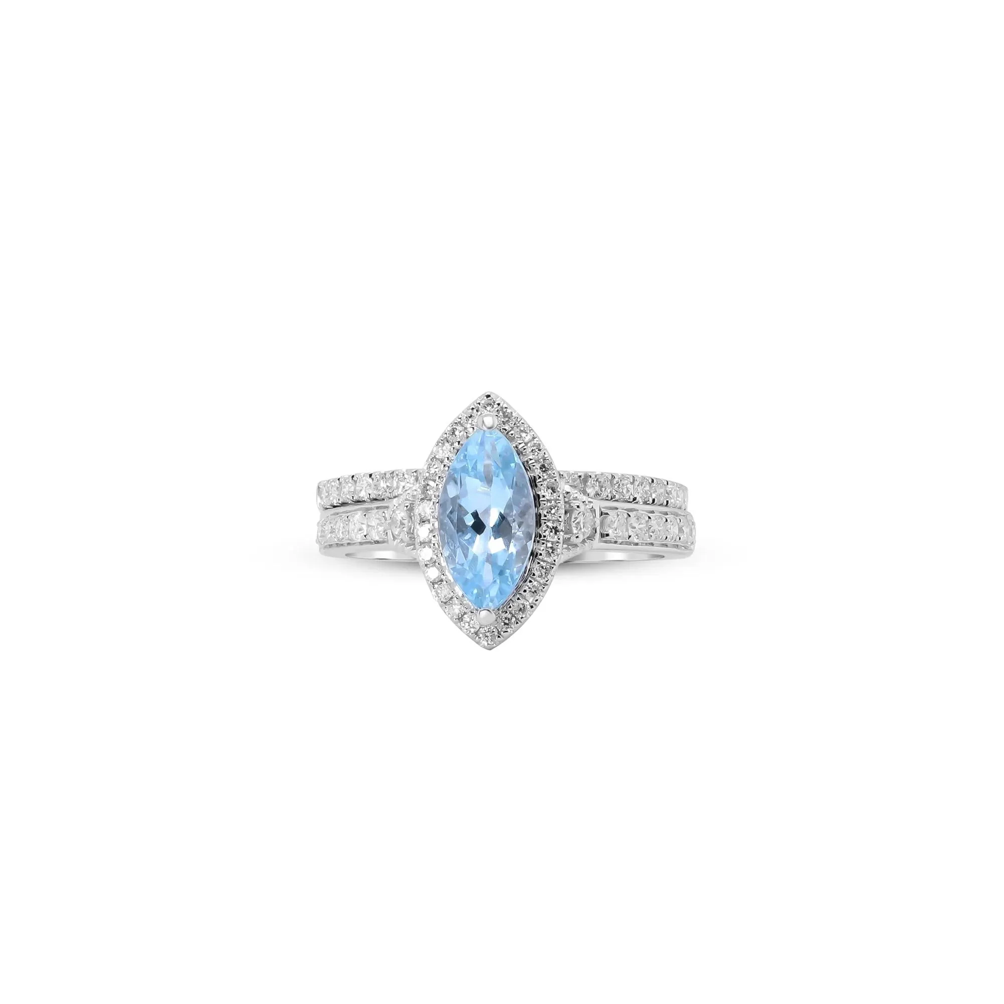1/2 CT. Tw. Marquise-Cut Aquamarine and Diamond Ring 14K White Gold Round Brilliant Cut Size 7