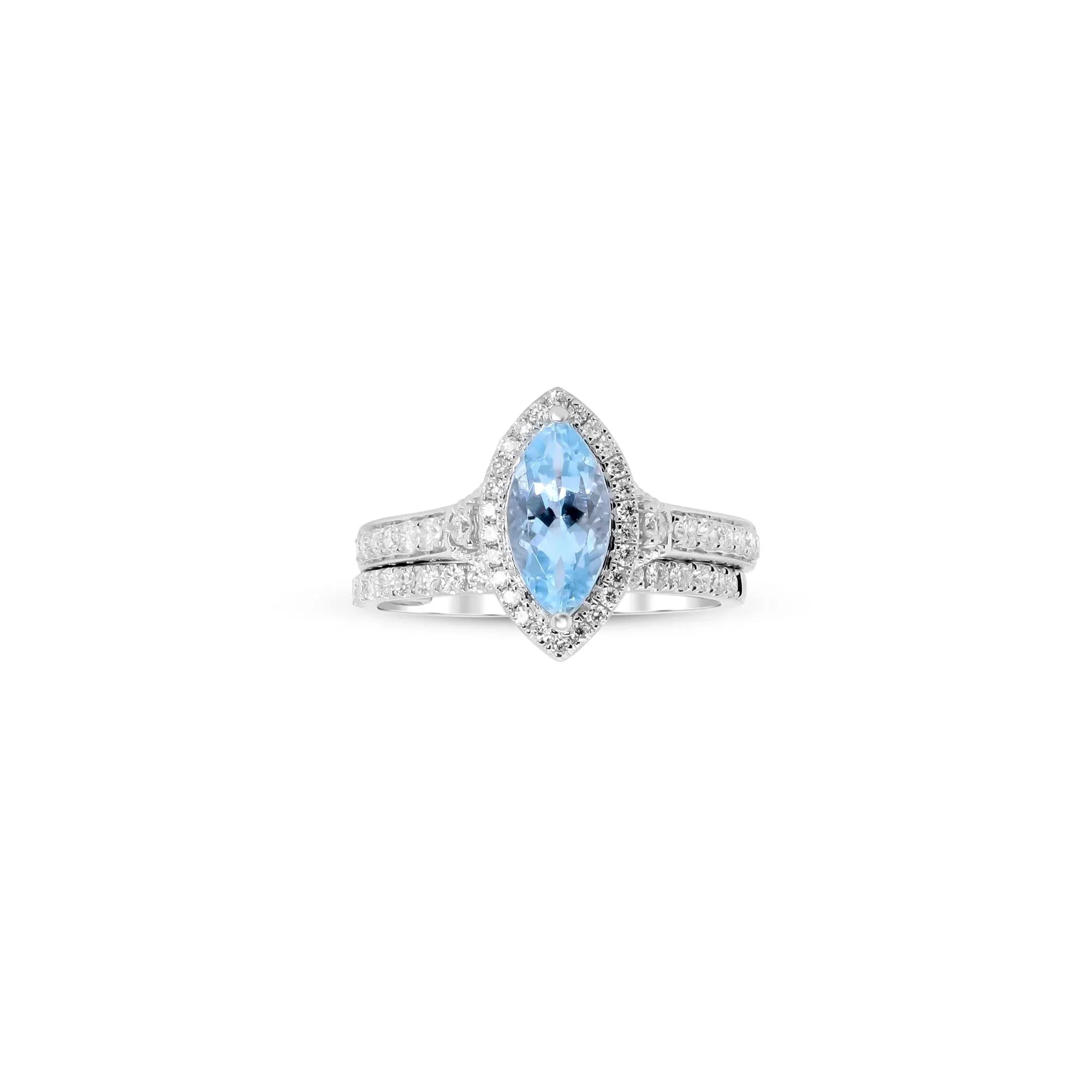 1/2 CT. Tw. Marquise-Cut Aquamarine and Diamond Ring 14K White Gold Round Brilliant Cut Size 7.5 - Image 4