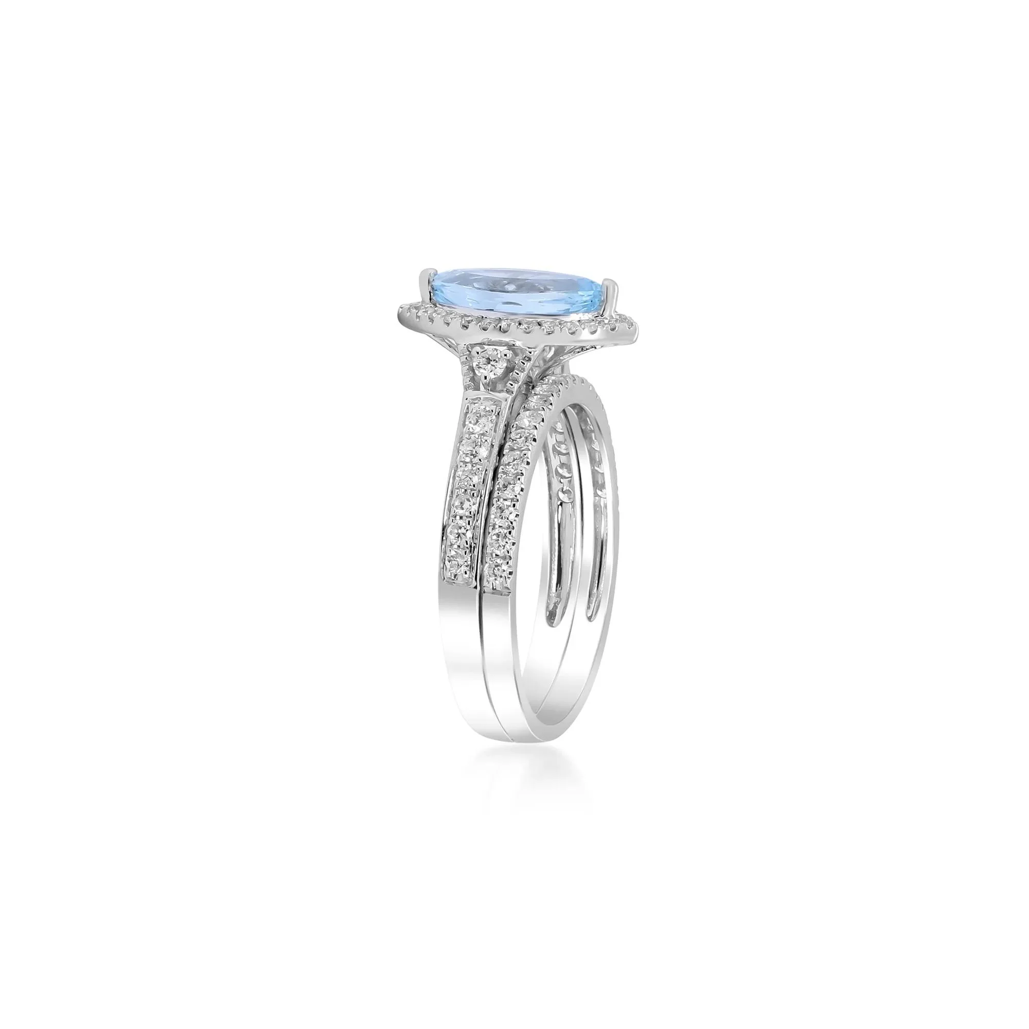 1/2 CT. Tw. Marquise-Cut Aquamarine and Diamond Ring 14K White Gold Round Brilliant Cut Size 8 - Image 2