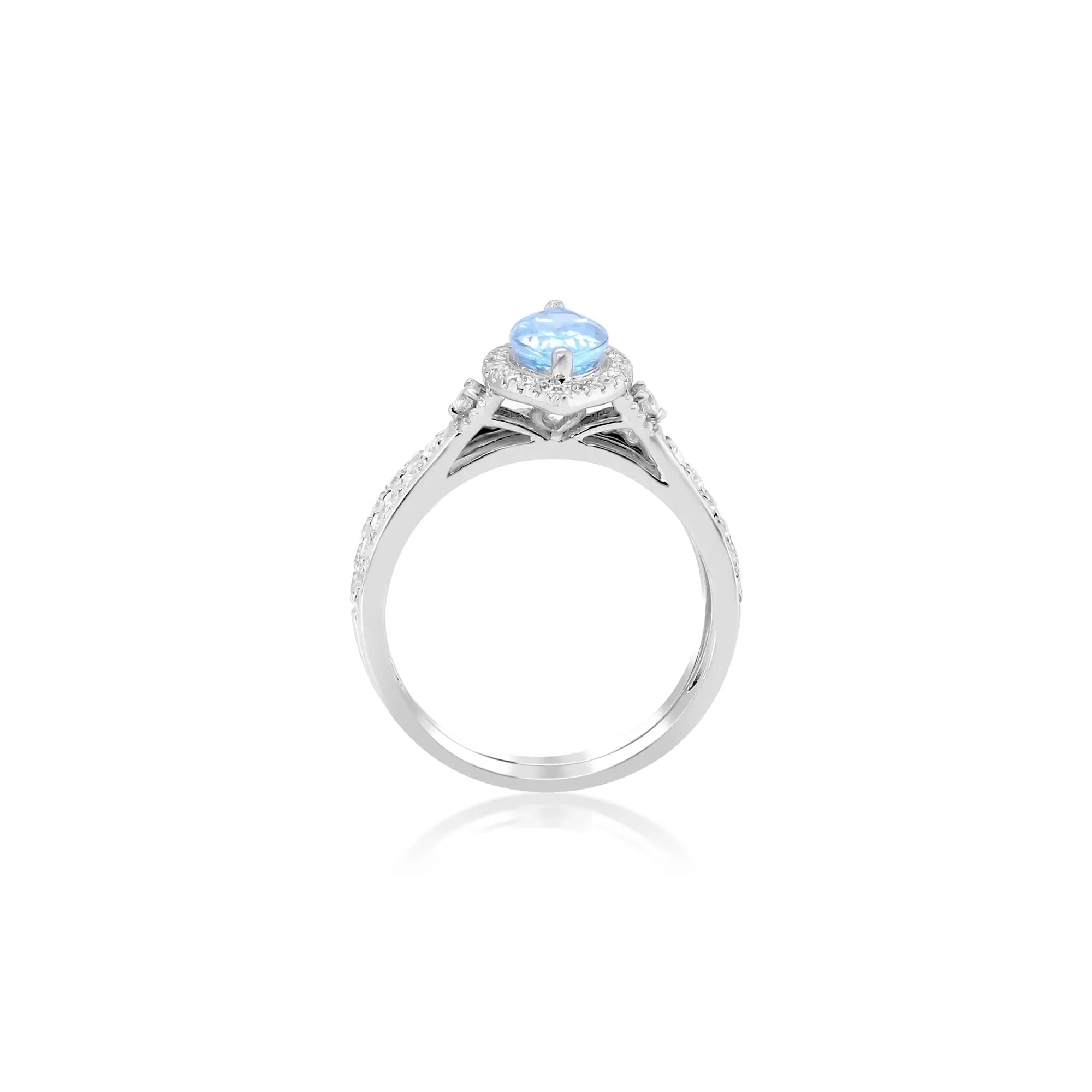 1/2 CT. Tw. Marquise-Cut Aquamarine and Diamond Ring 14K White Gold Round Brilliant Cut Size 8 - Image 3