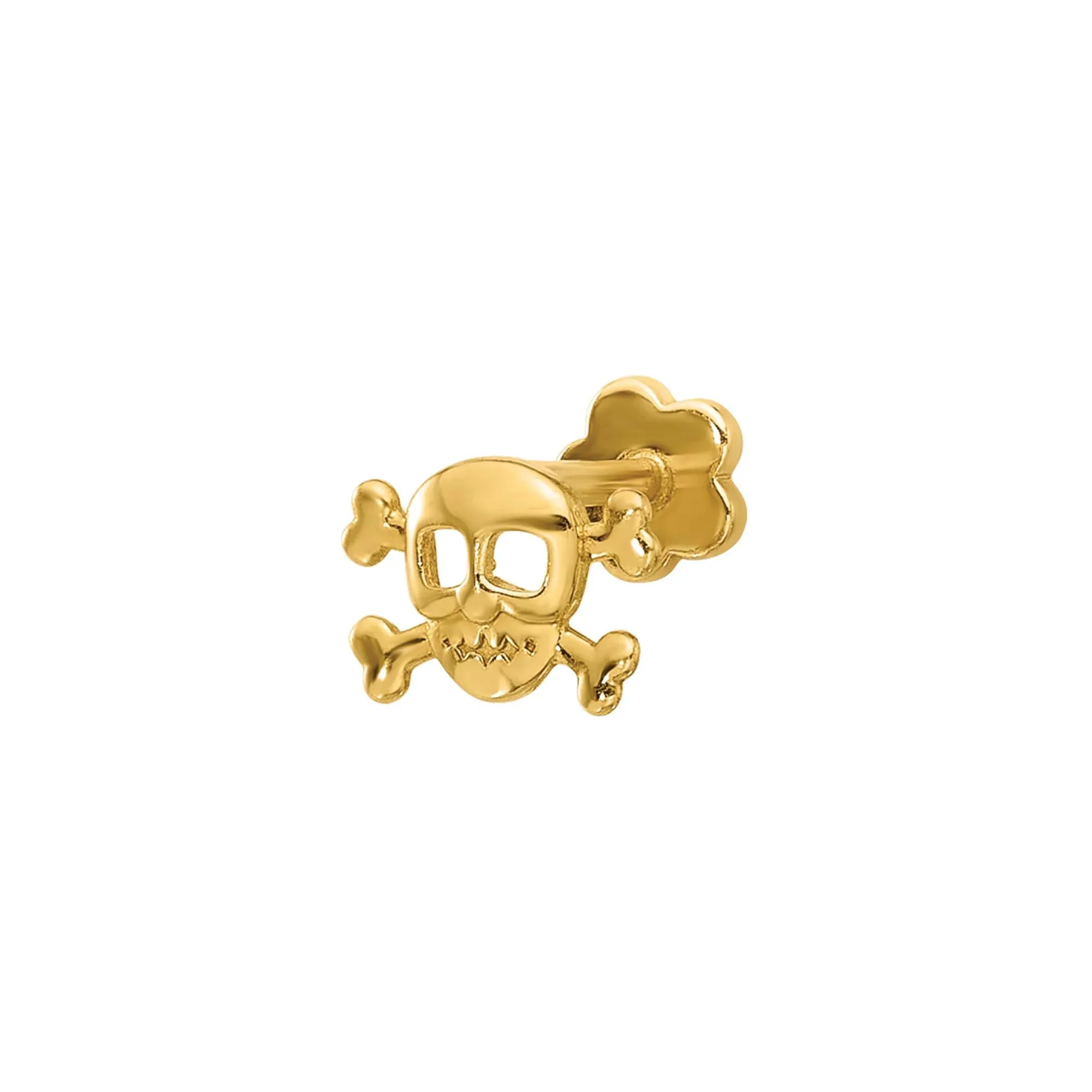 Skull and Crossbones Cartilage Stud 14K Yellow Gold 18 Gauge Size 6.70mm