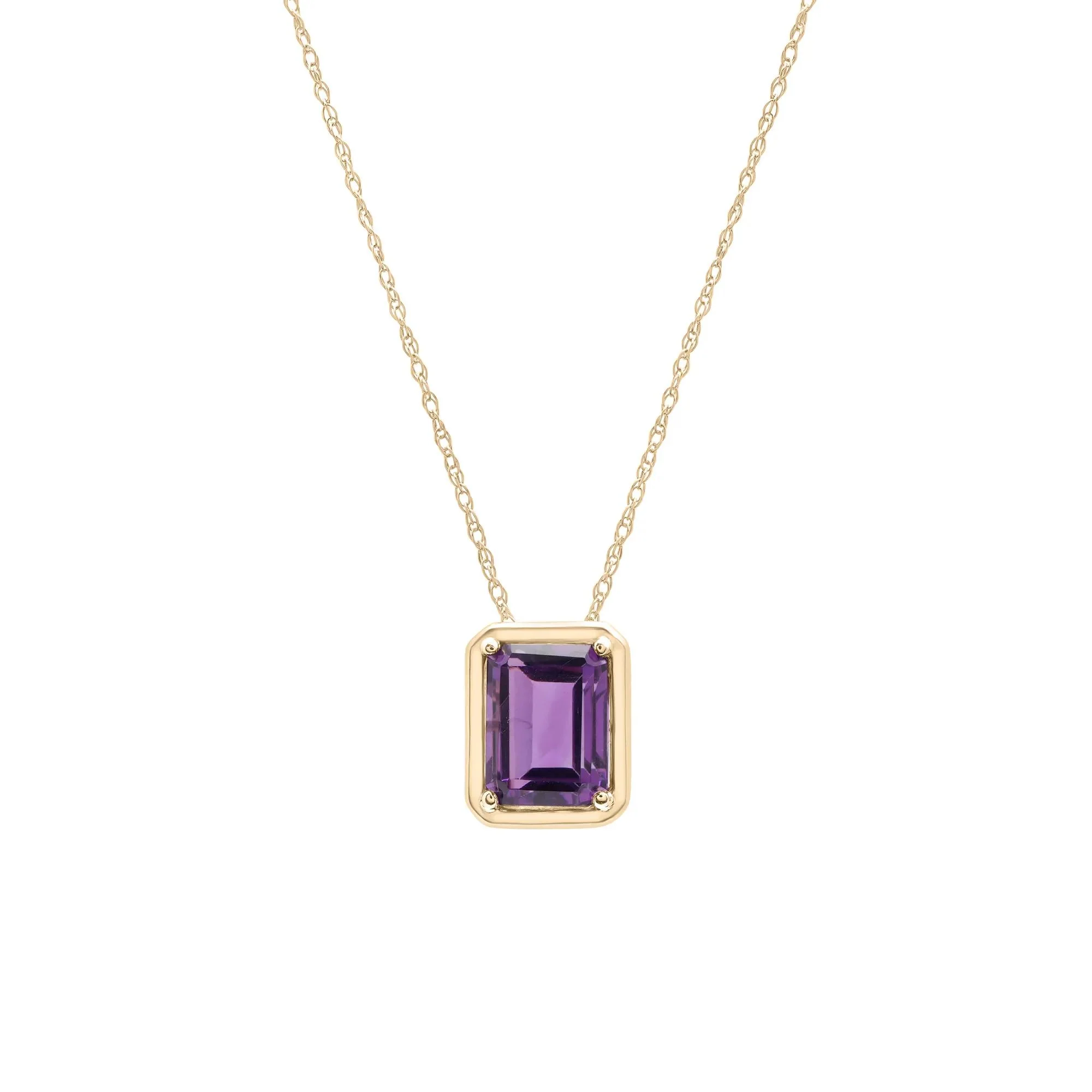 Amethyst Octagon Faux-Bezel Pendant Necklace 10K Yellow Gold Size 18"