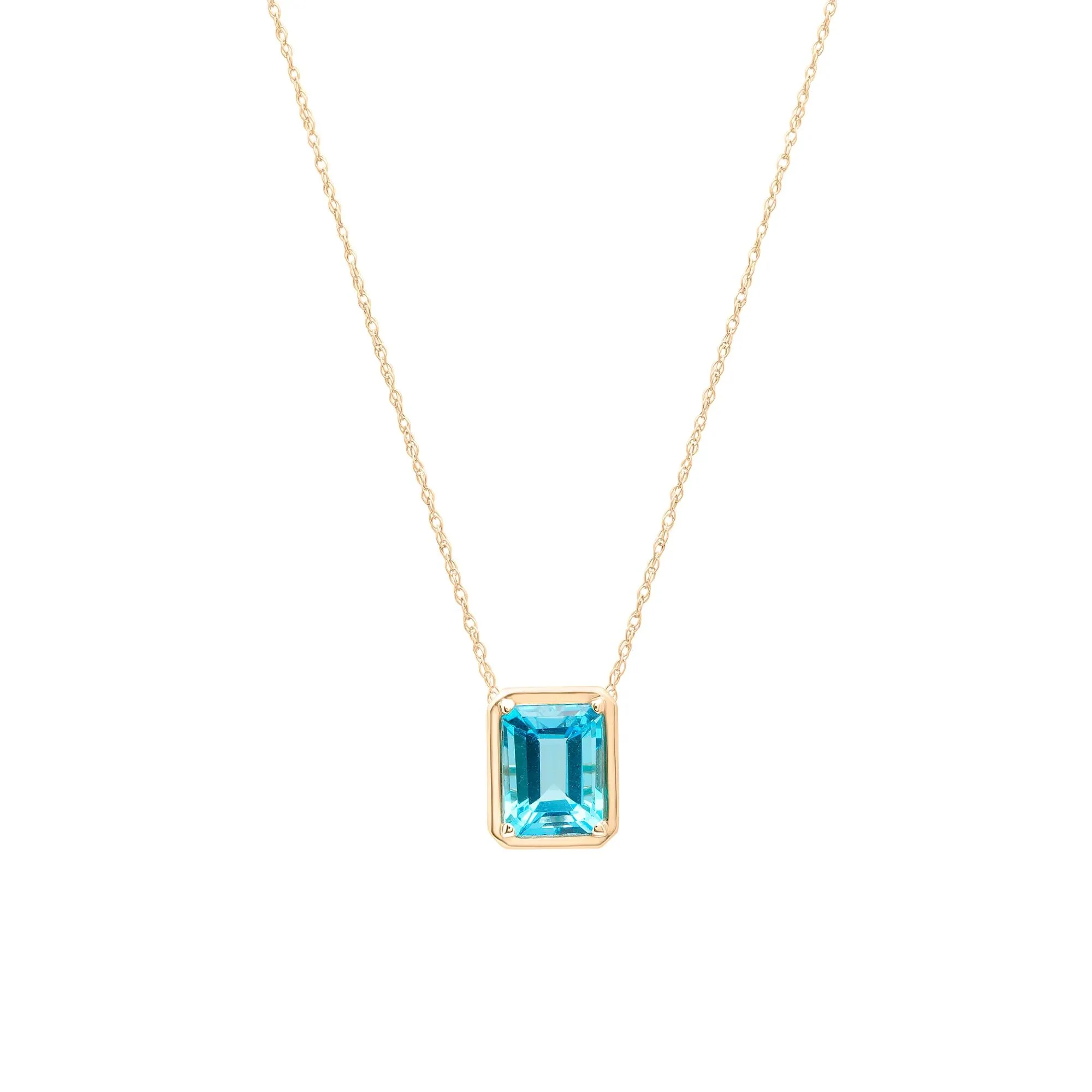 Blue Topaz Octagon Faux-Bezel Pendant Necklace 10K Yellow Gold Size 18"