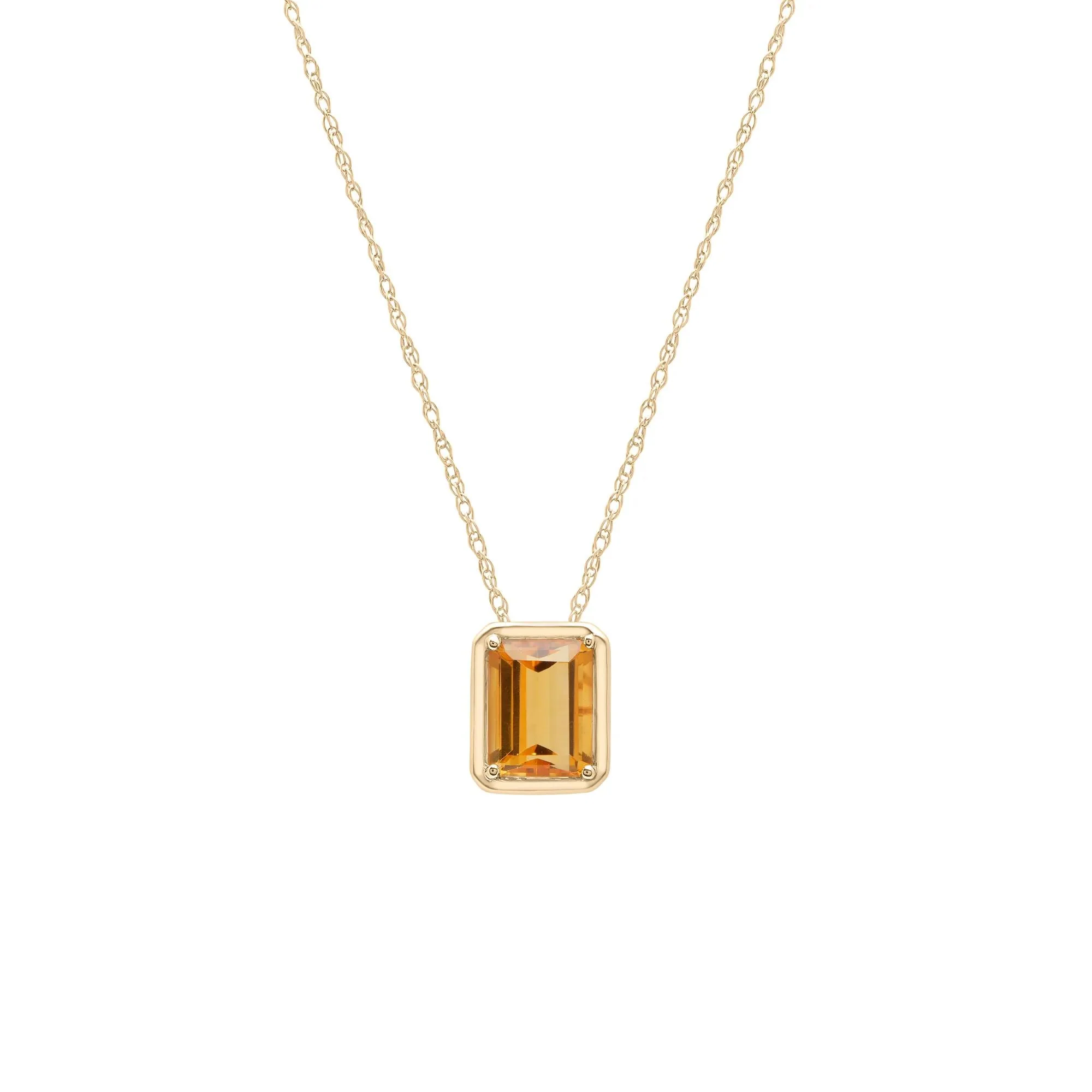 Citrine Octagon Faux-Bezel Pendant Necklace 10K Yellow Gold Size 18"