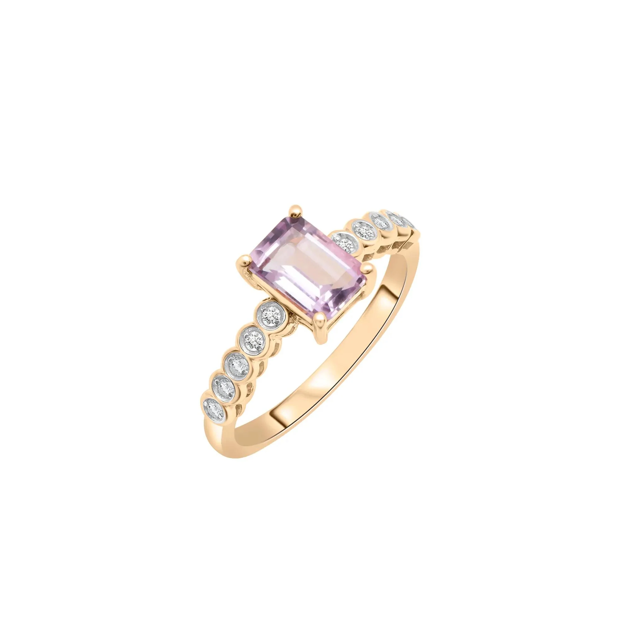 1/10 CT. Tw) Rose De France and Diamond Ring 10K Yellow Gold ( Size 8 1.5mm - Image 5