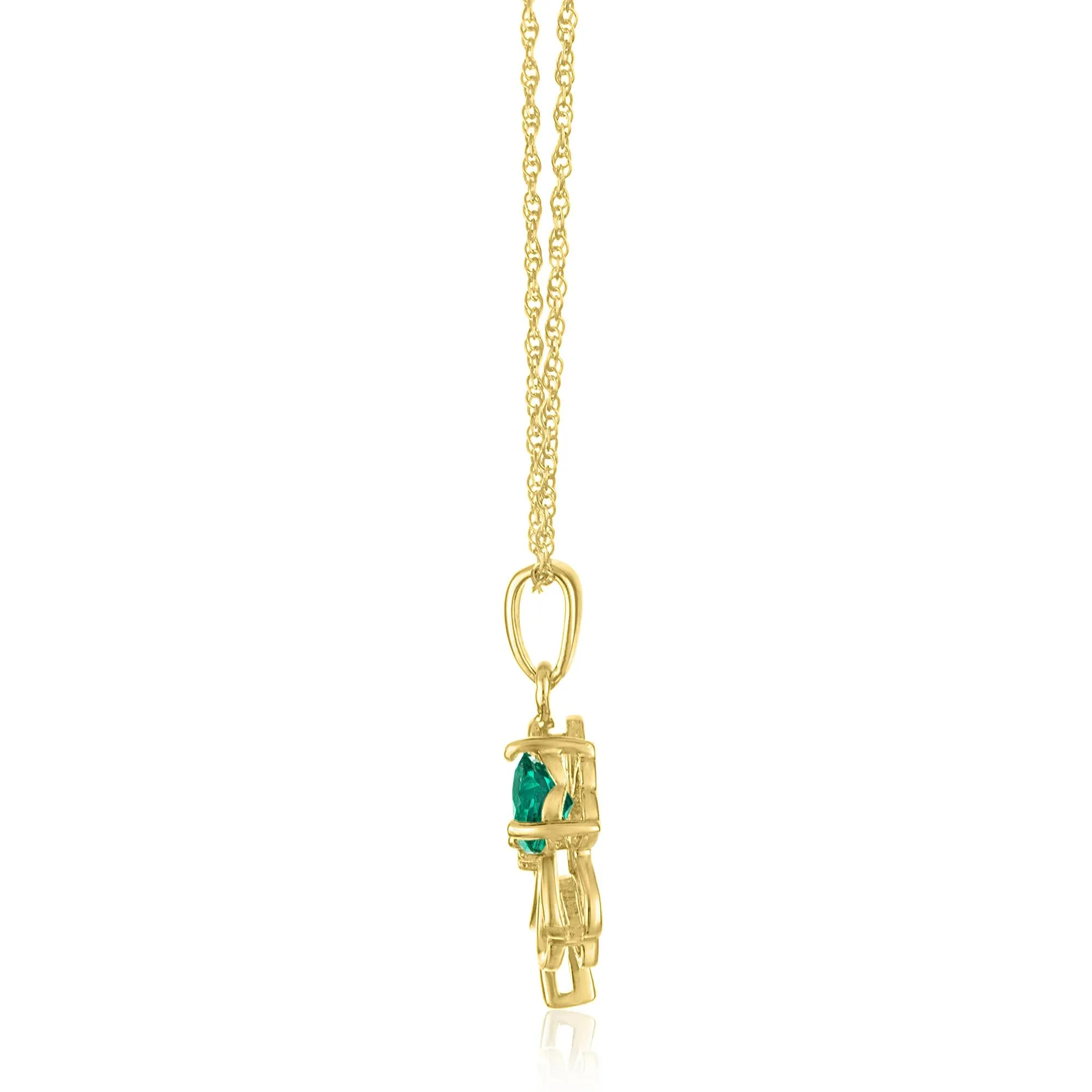 Lab-Created Emerald and Diamond Accent Clover Pendant Necklace 10K Yellow Gold Size 18"