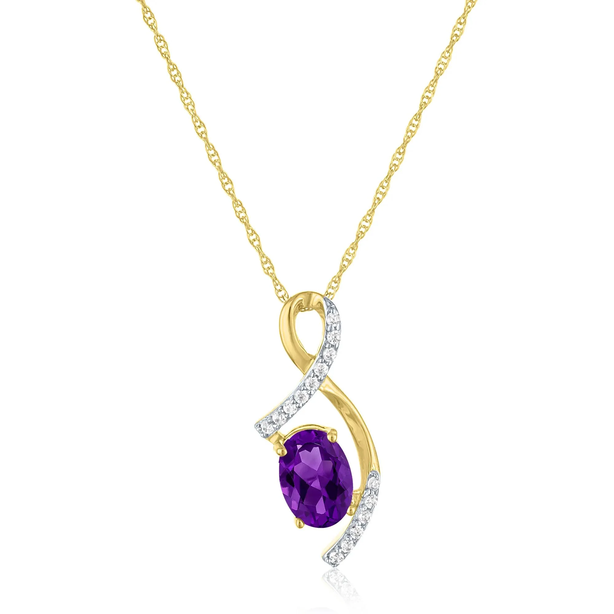 Amethyst and Diamond Accent Pendant Necklace 10K Yellow Gold Size 18"