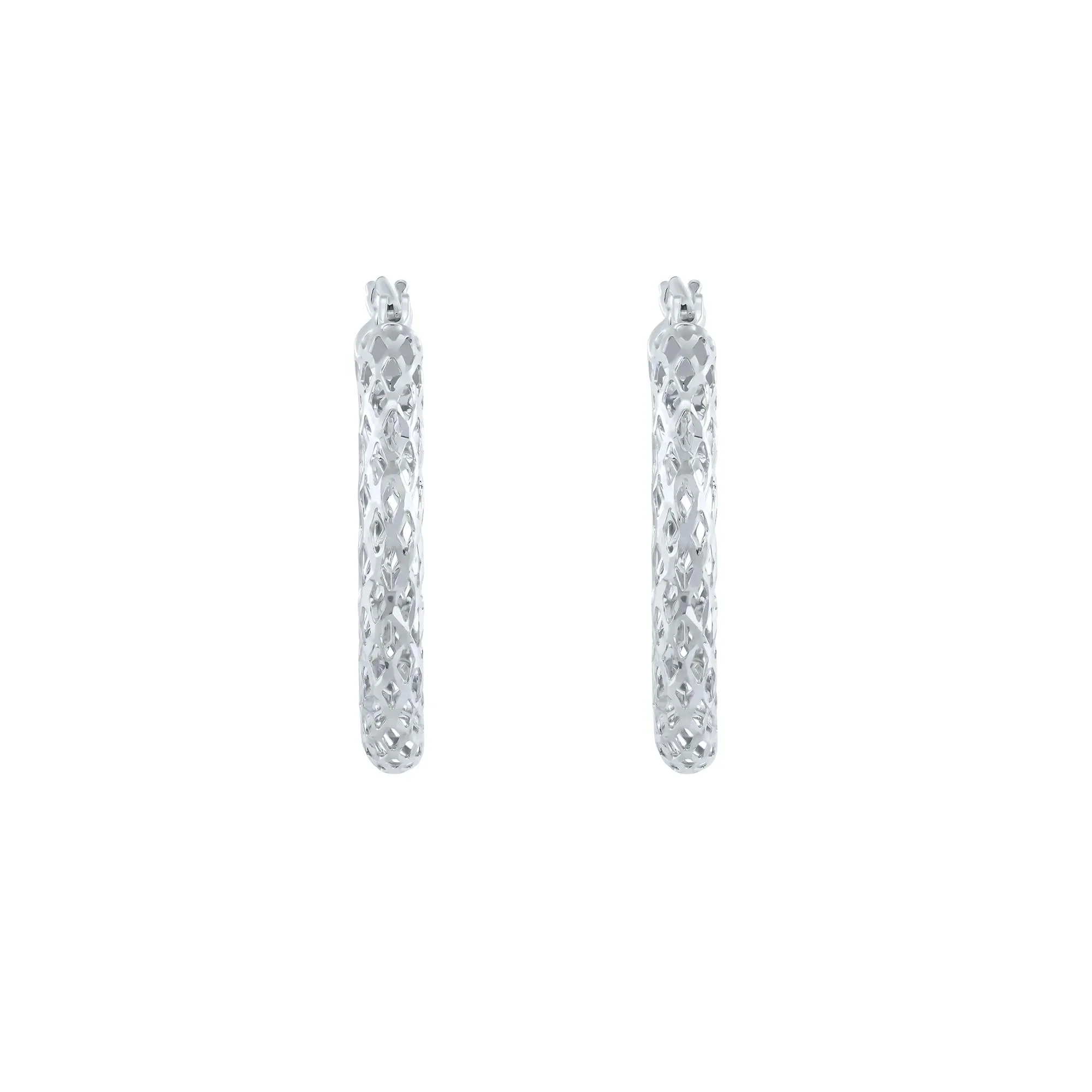 Pierced Tube Hoop Earrings 14K White Gold Size 16.00mm