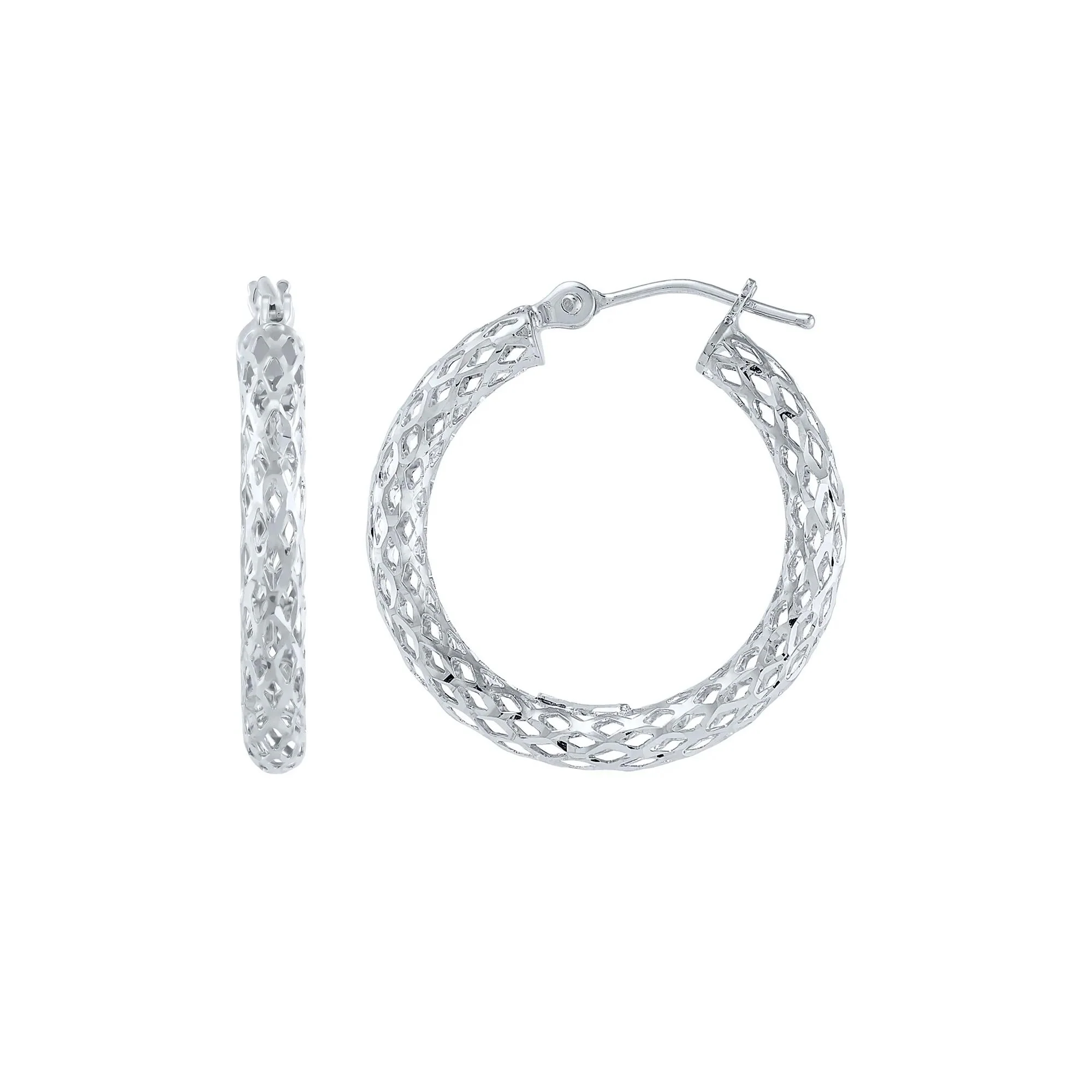 Pierced Tube Hoop Earrings 14K White Gold Size 16.00mm - Image 2