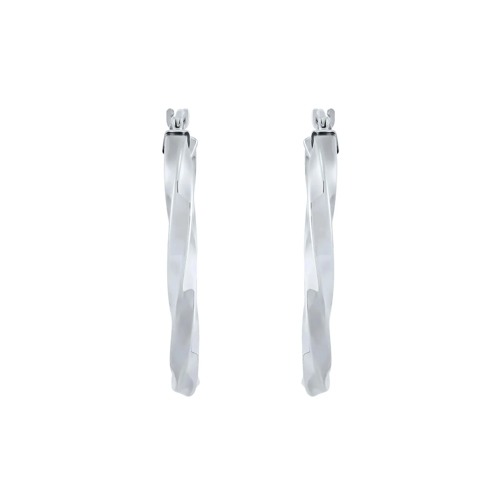 Twist Hoop Earrings 14K White Gold Size 23.00mm