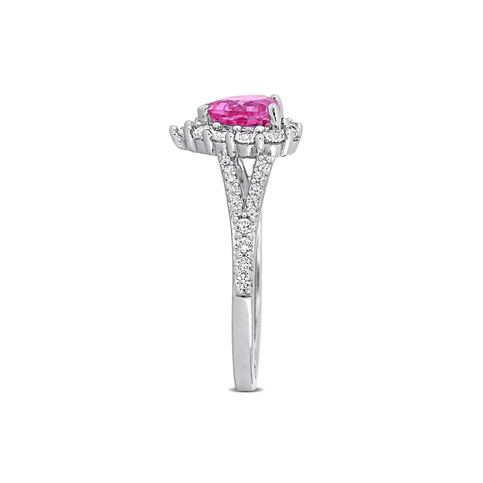 Lab-Created Pink Sapphire Heart Ring .925 Sterling Silver White Size 6 11mm - Image 3