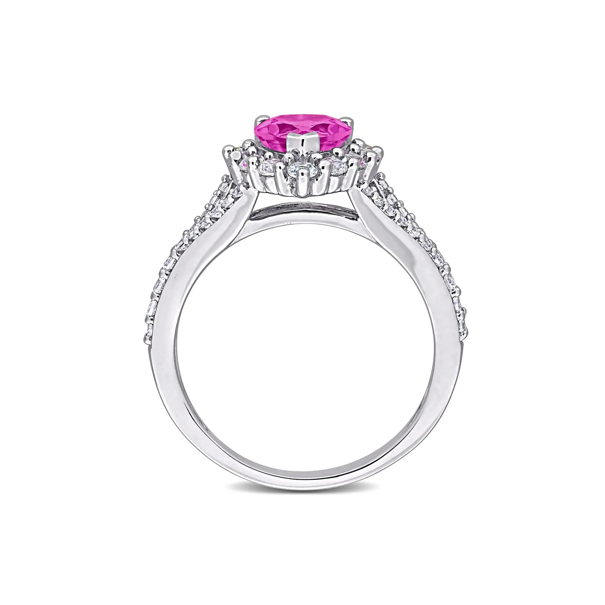 Lab-Created Pink Sapphire Heart Ring .925 Sterling Silver White Size 8 11mm - Image 2