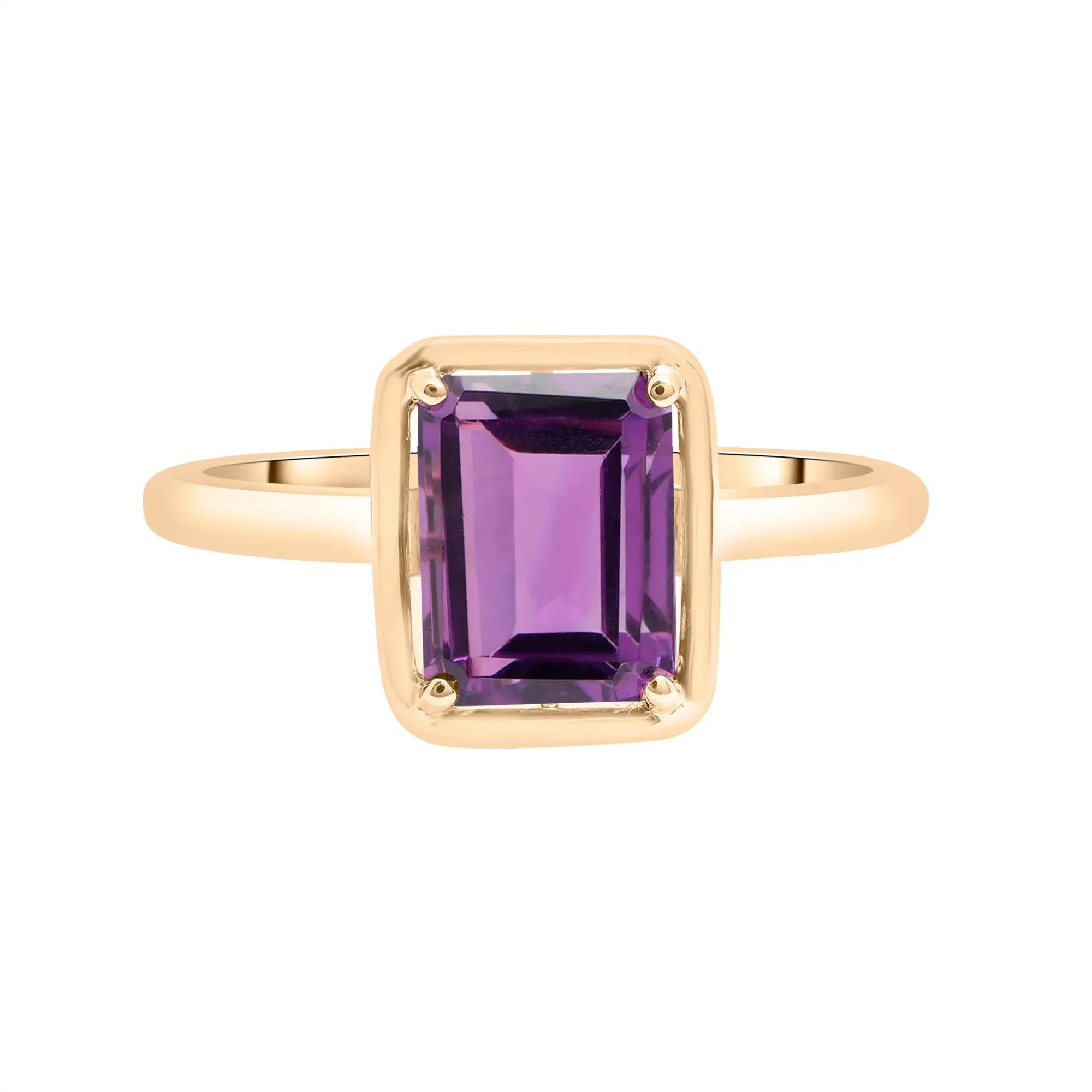 Faux-Bezel Amethyst Ring 10K Yellow Gold Size 6 1.5mm