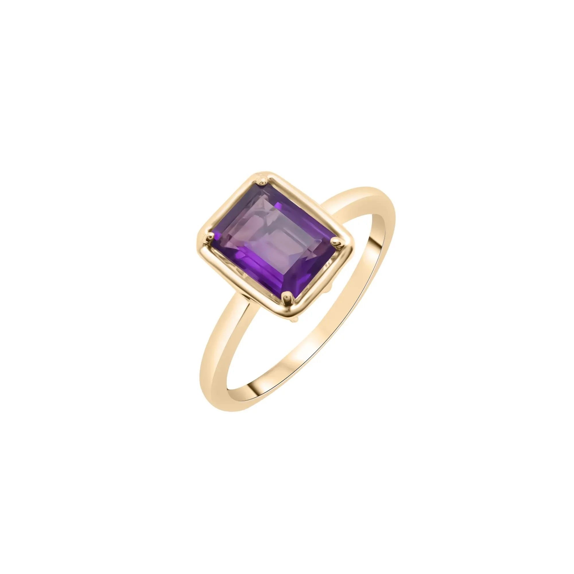 Faux-Bezel Amethyst Ring 10K Yellow Gold Size 7 1.5mm - Image 5