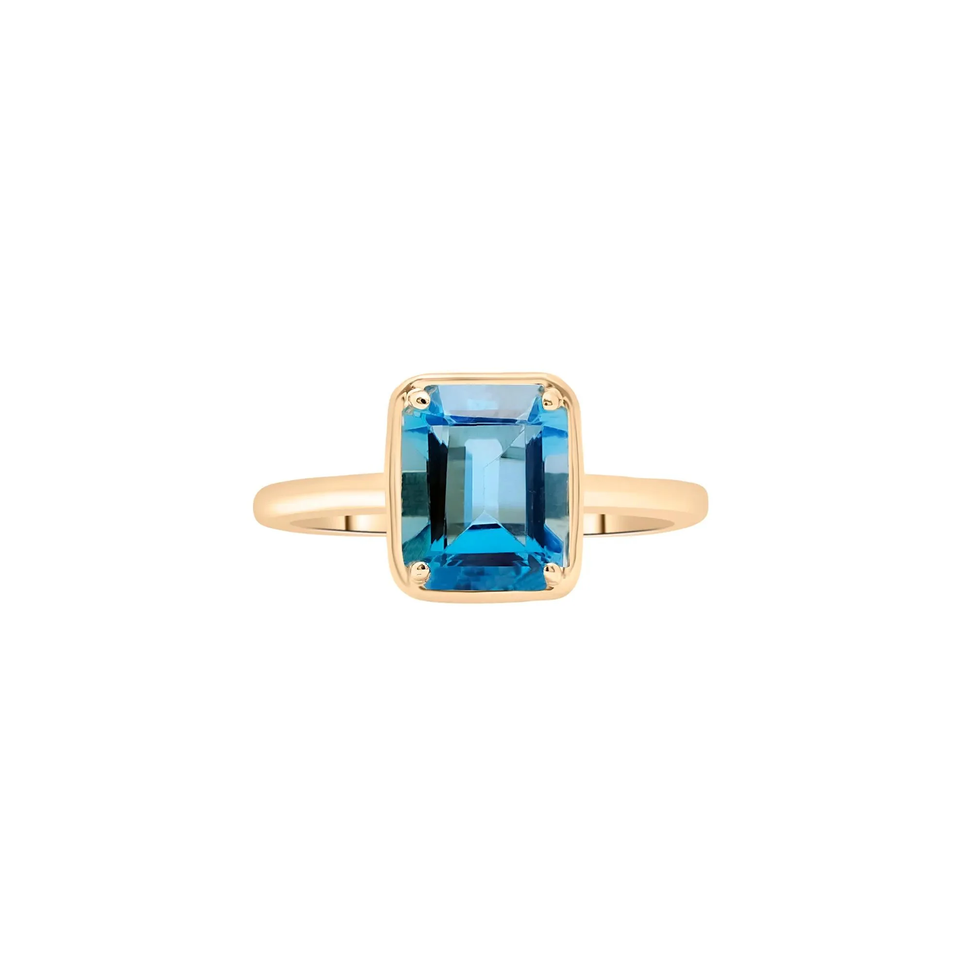 Faux-Bezel Blue Topaz Ring 10K Yellow Gold Size 8 1.5mm