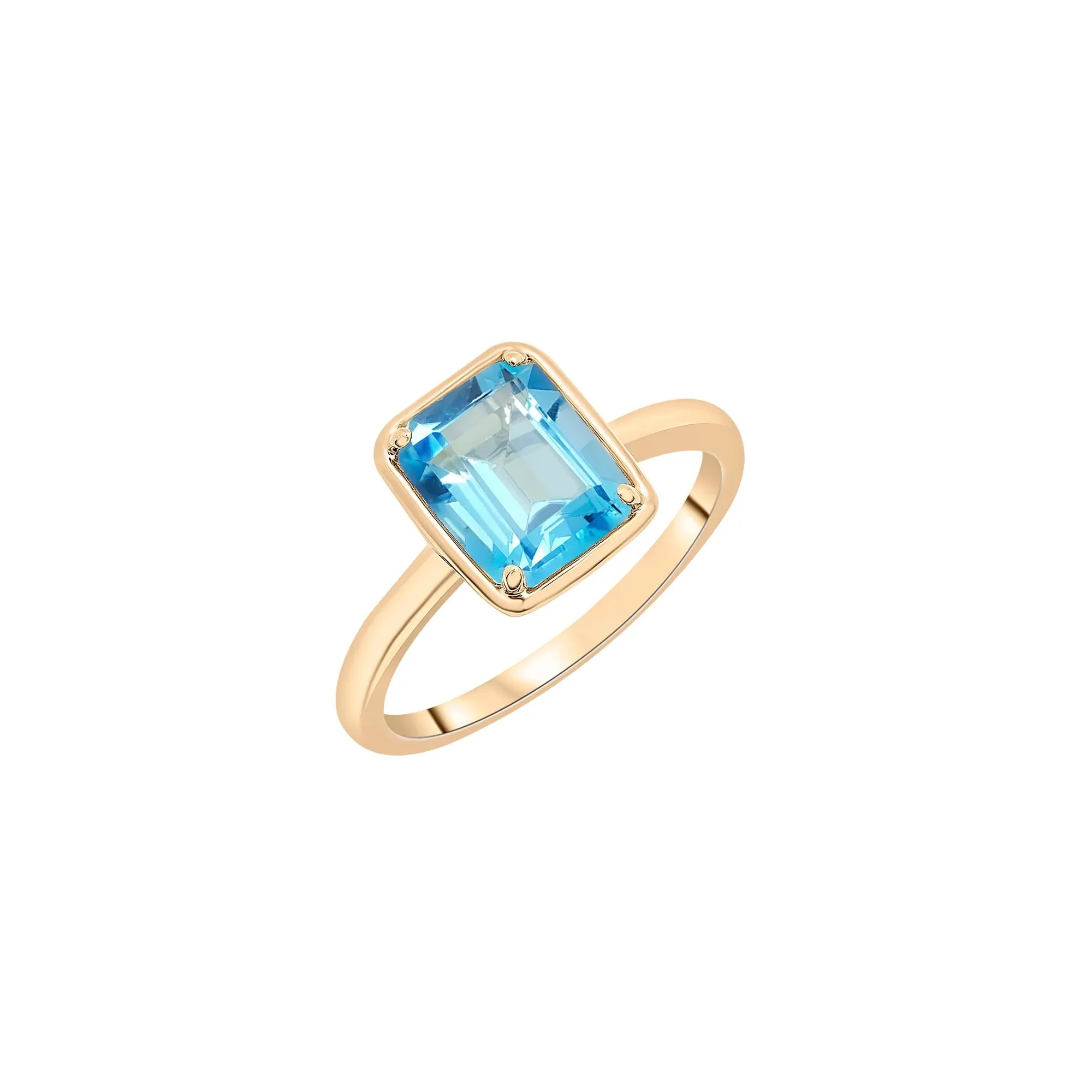 Faux-Bezel Blue Topaz Ring 10K Yellow Gold Size 8 1.5mm - Image 5