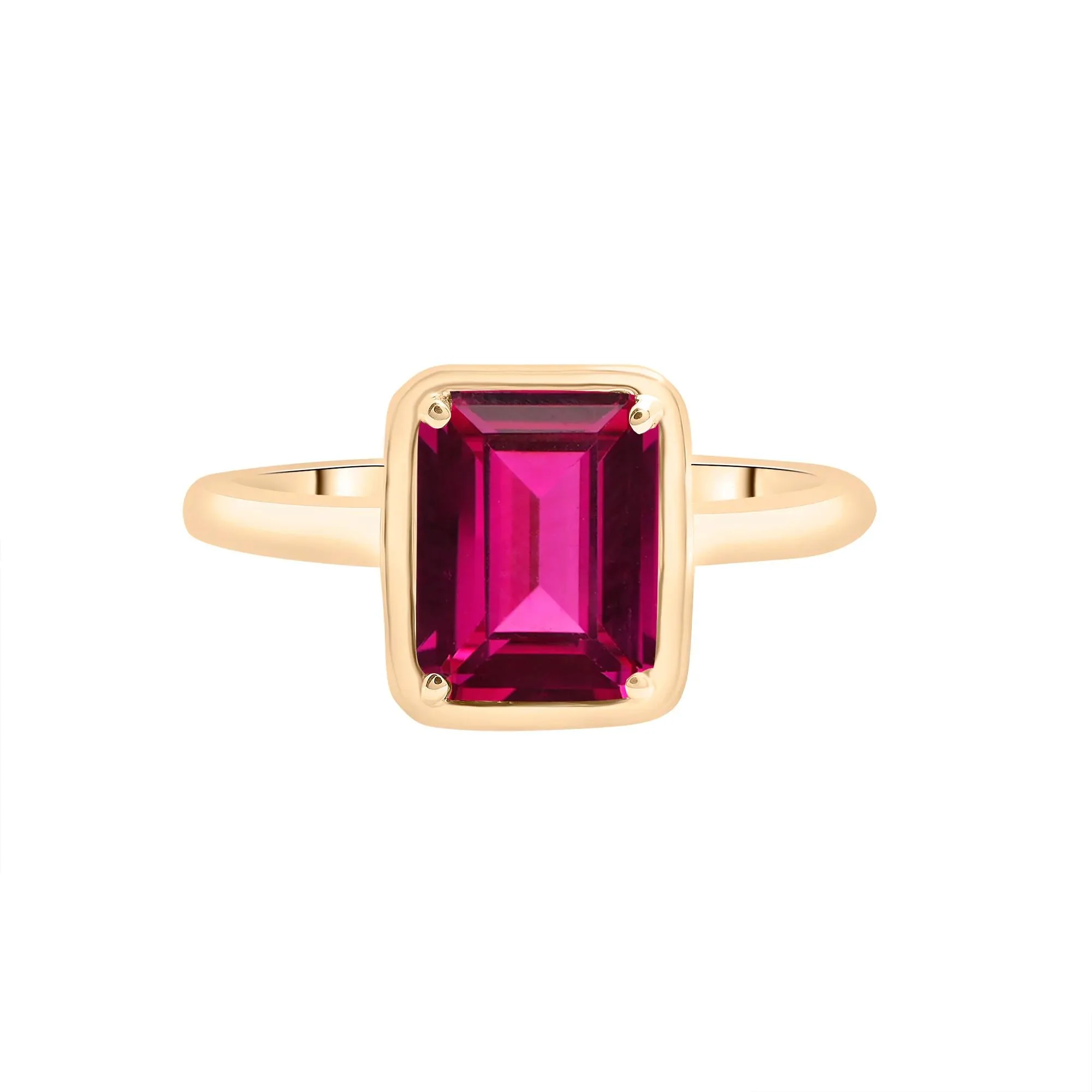 Faux-Bezel Ruby Ring 10K Yellow Gold Size 6 1.5mm