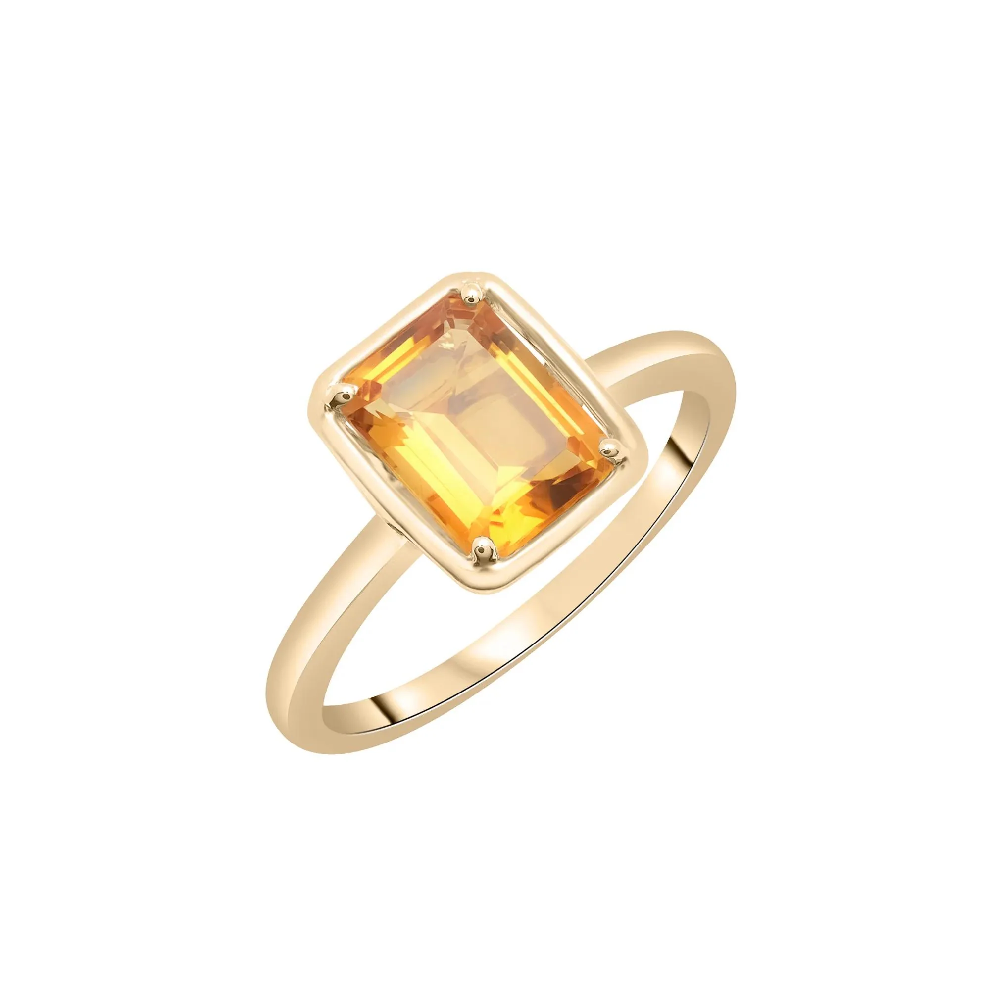 Faux-Bezel Citrine Ring 10K Yellow Gold Size 7 1.5mm - Image 5