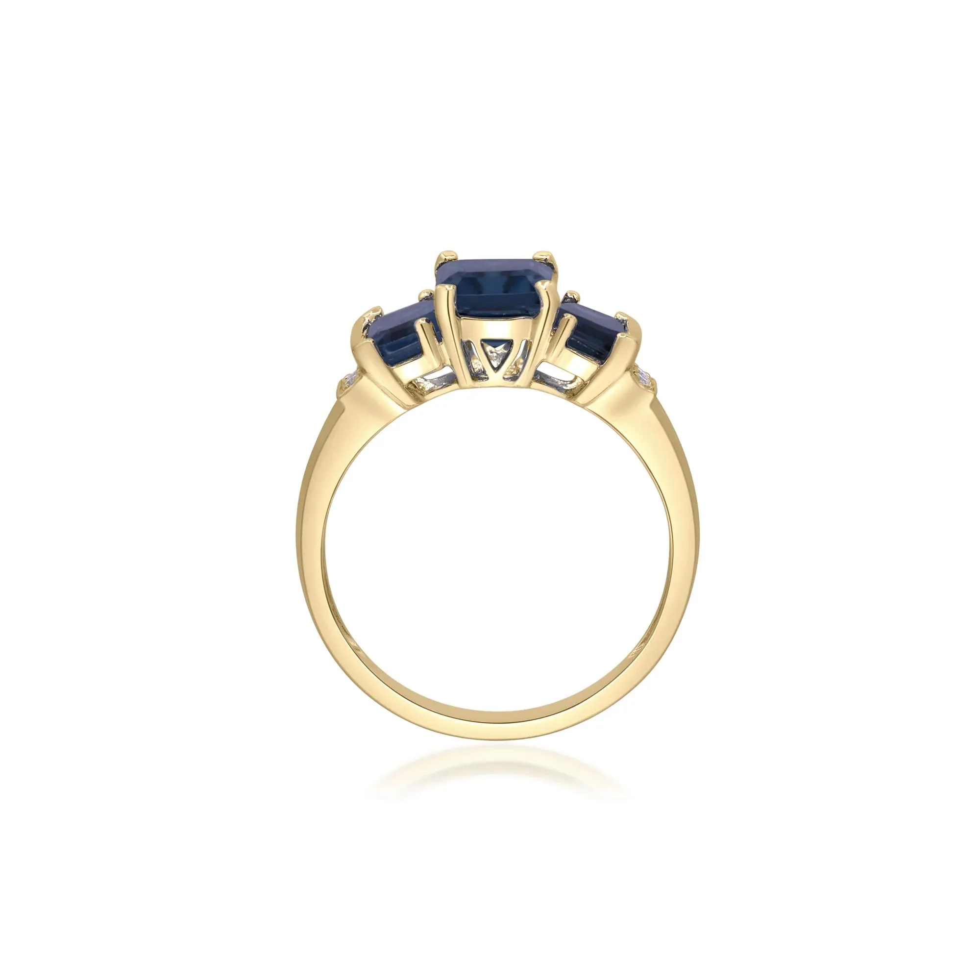 London Blue Topaz Three Stone Ring with Diamond Accent 10K Yellow Gold Size 7.5 2mm - Image 2