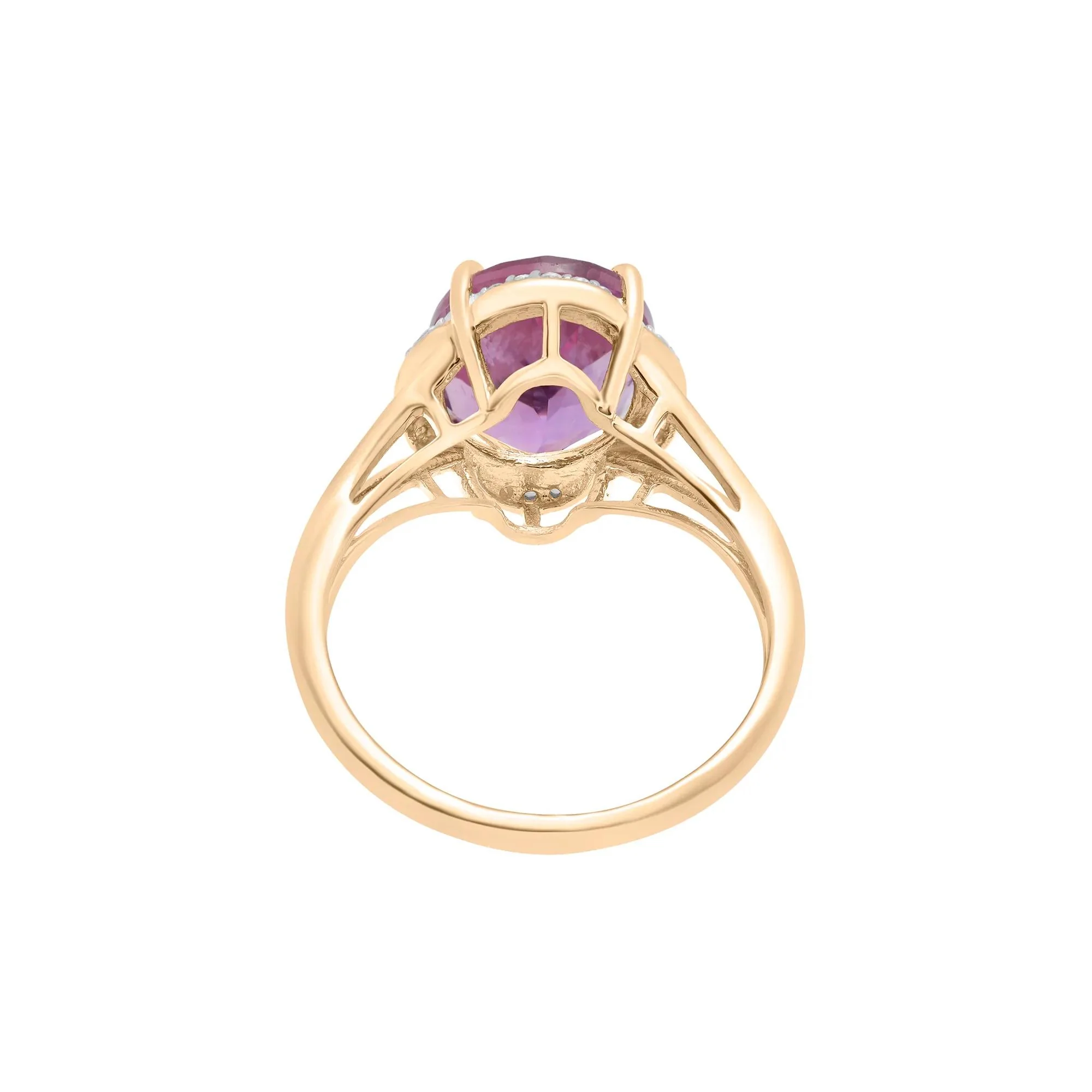 Oval Amethyst and Diamond Accent Cocktail Ring 10K Yellow Gold Size 6.5 2mm - Image 4